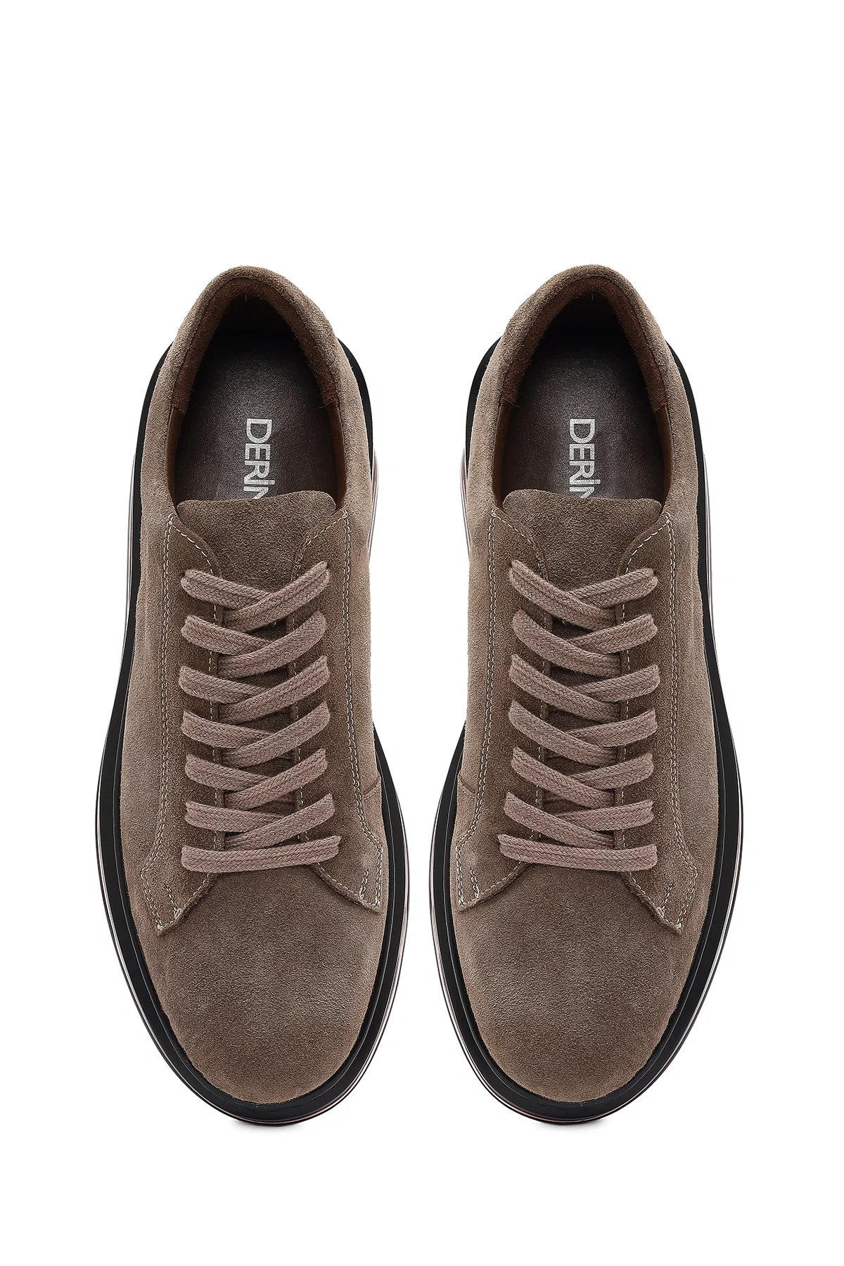 Erkek Vizon Bağcıklı Kalın Tabanlı Süet Deri Sneaker - Image 7