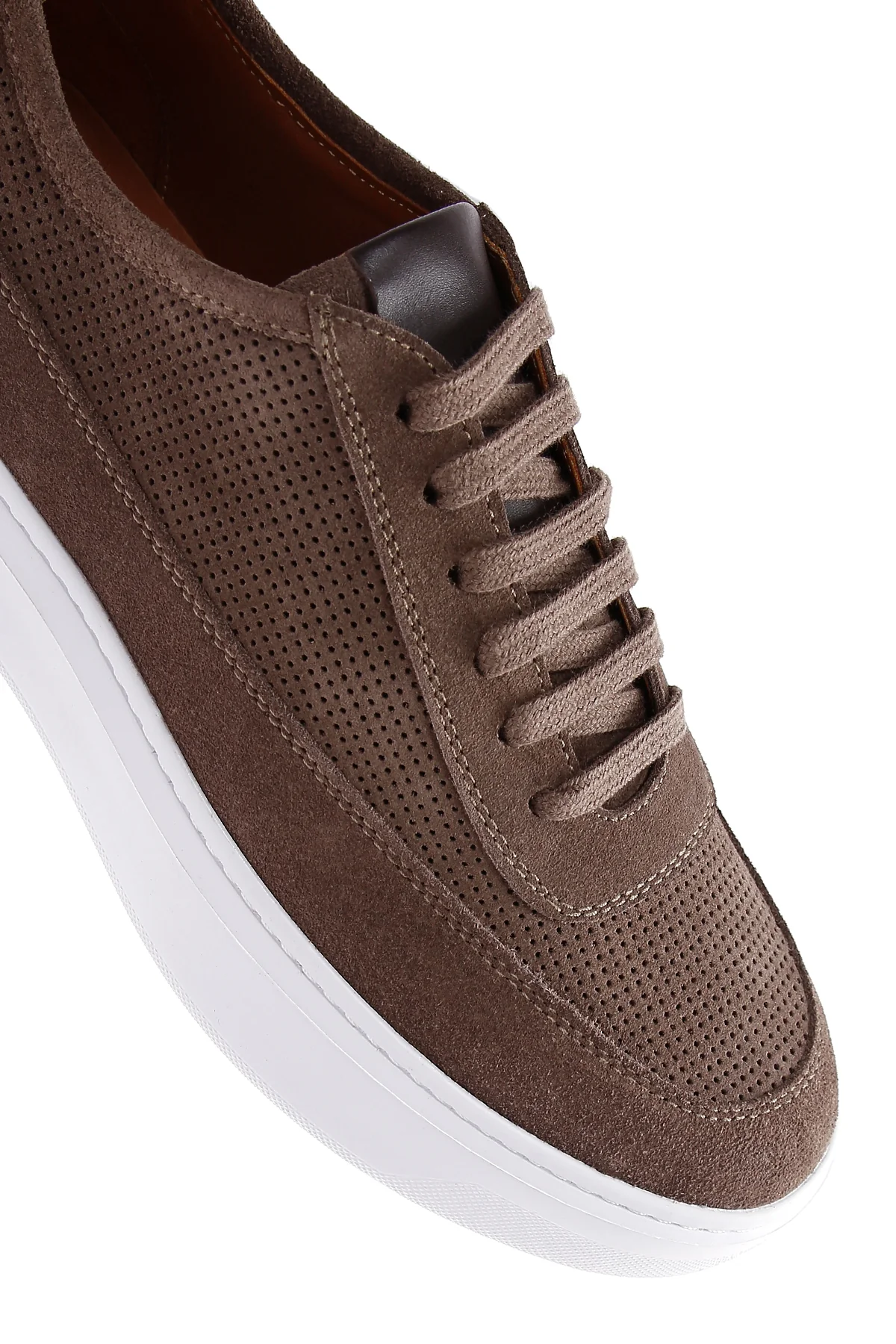 Erkek Vizon Bağcıklı Kalın Tabanlı Süet Deri Sneaker - Image 7