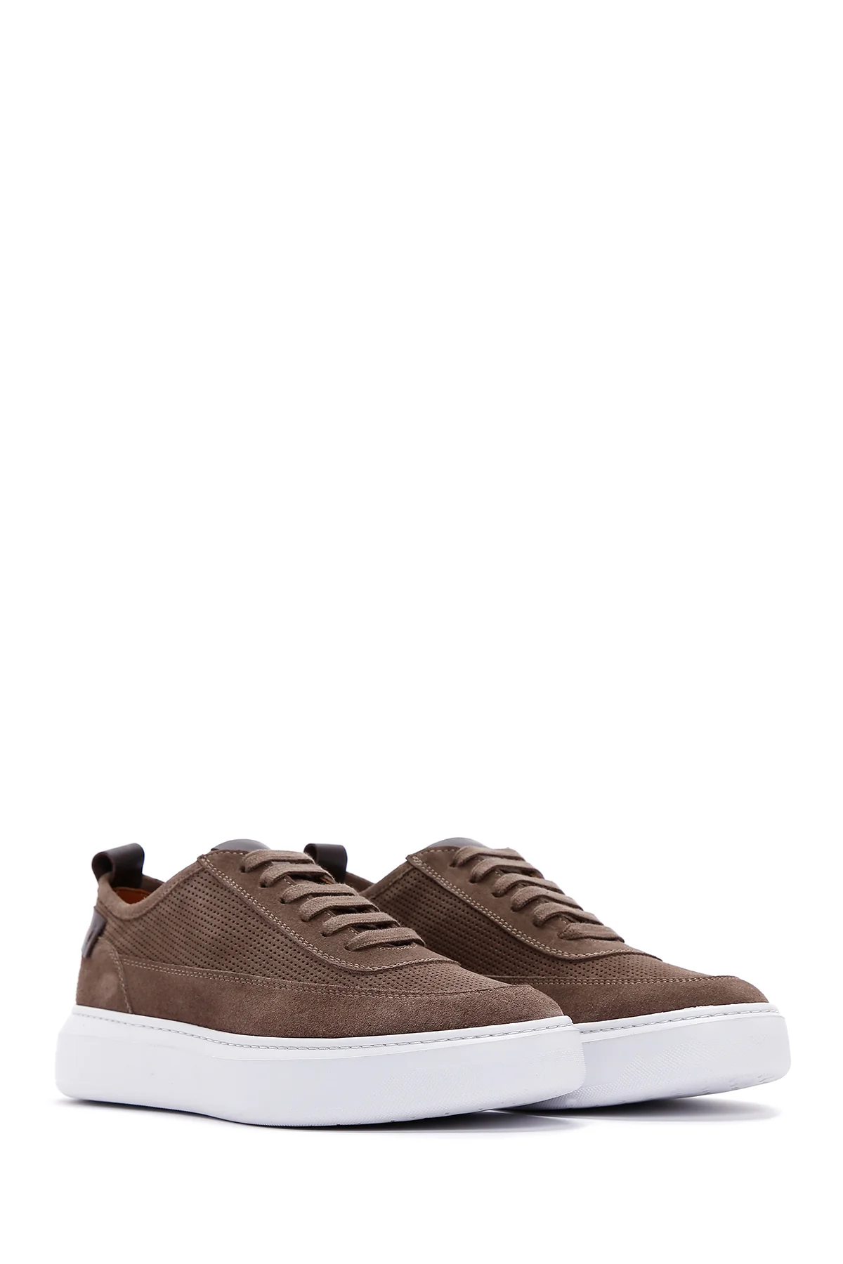 Erkek Vizon Bağcıklı Kalın Tabanlı Süet Deri Sneaker - Image 2