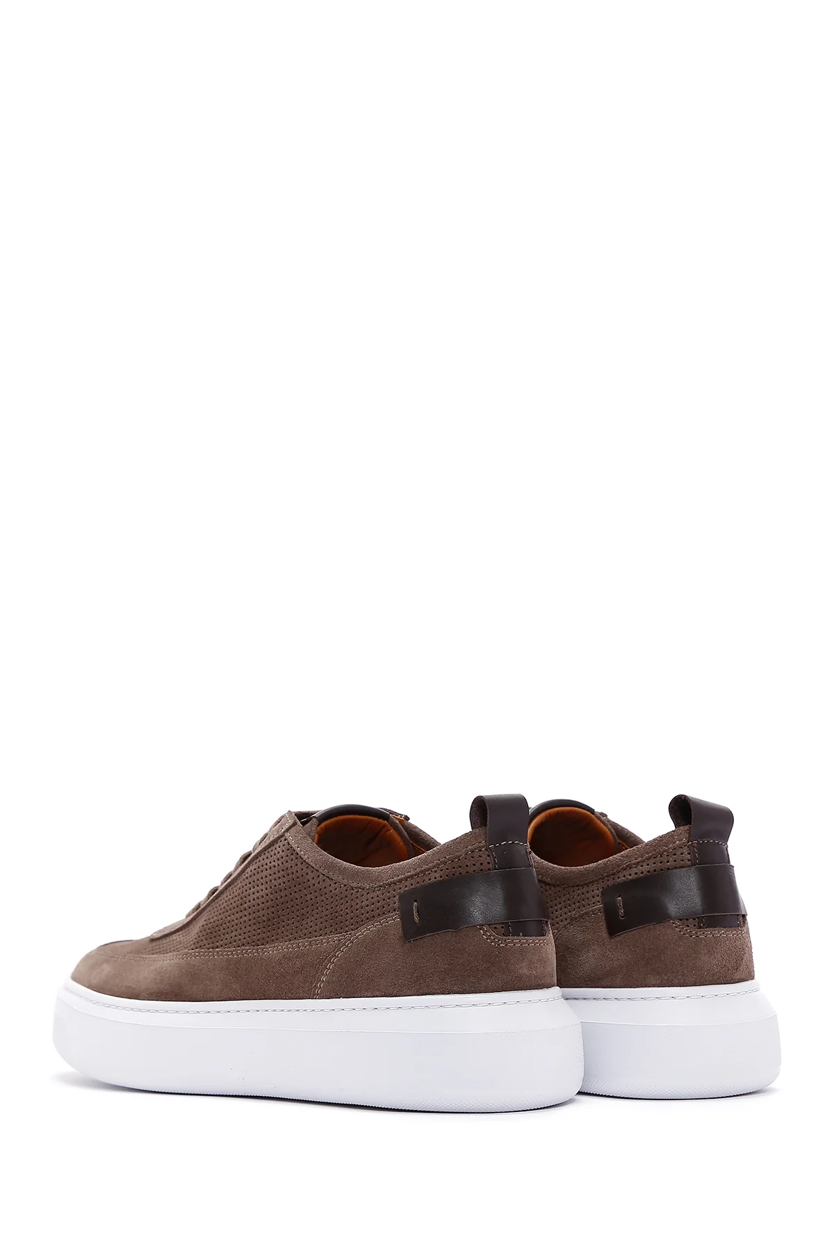 Erkek Vizon Bağcıklı Kalın Tabanlı Süet Deri Sneaker - Image 6