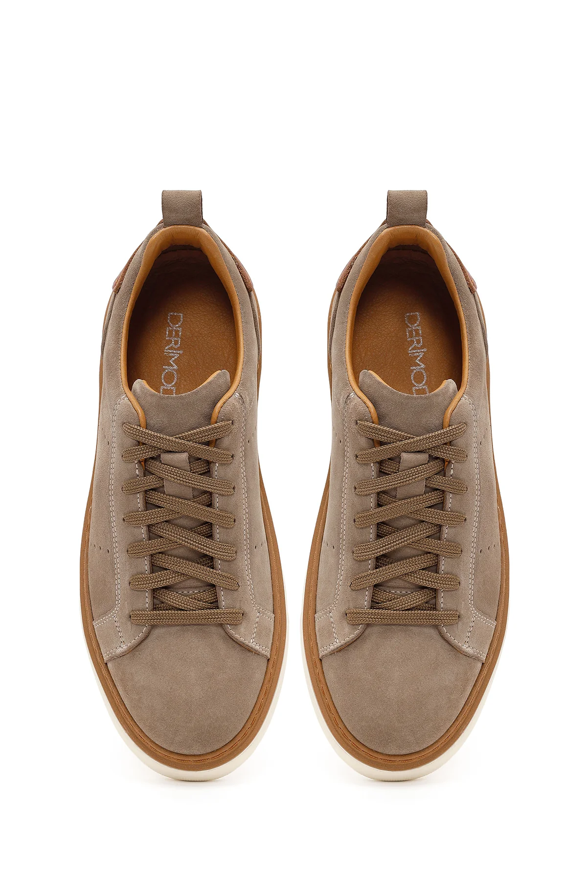 Erkek Vizon Bağcıklı Kalın Tabanlı Süet Deri Sneaker - Image 4