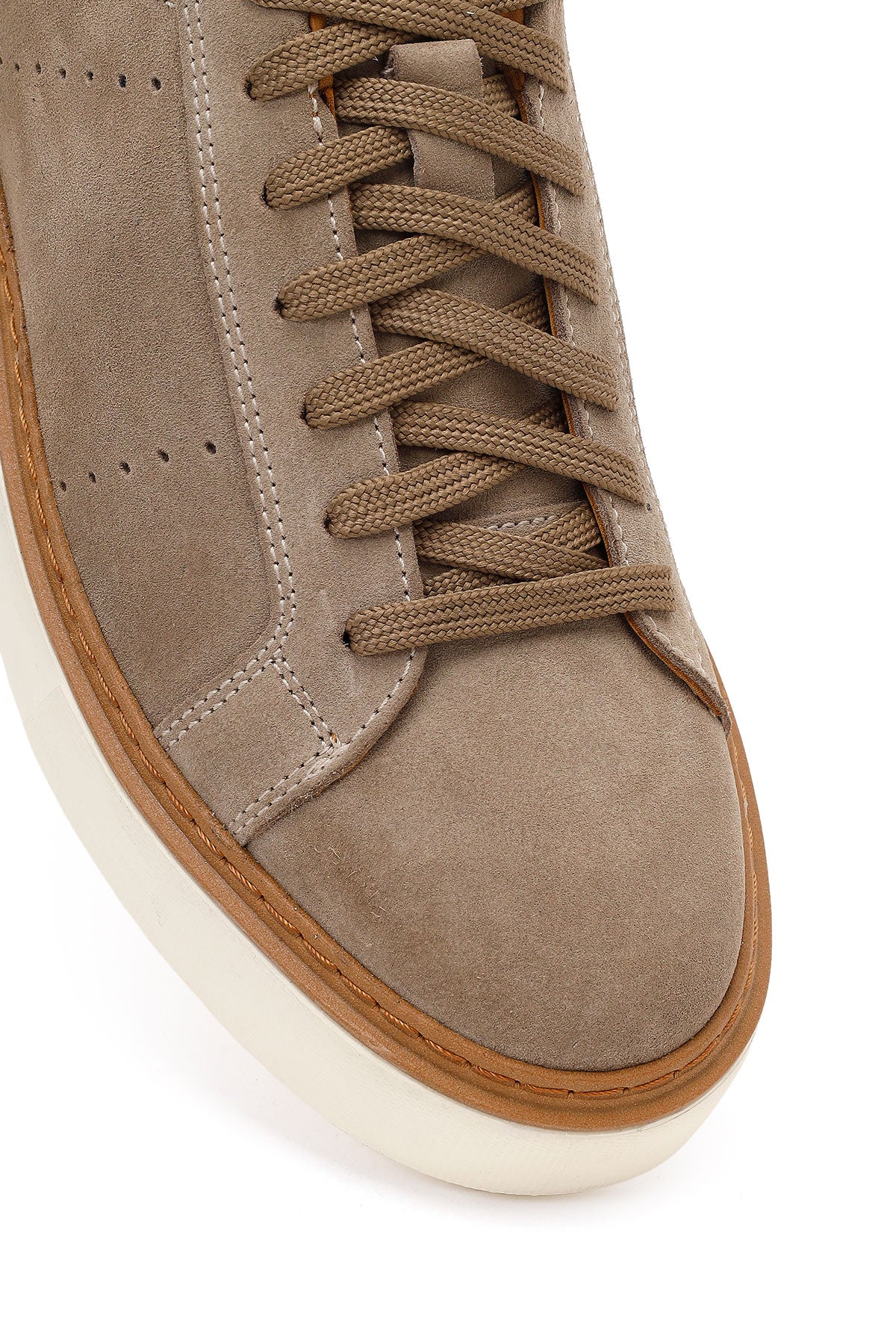 Erkek Vizon Bağcıklı Kalın Tabanlı Süet Deri Sneaker - Image 9