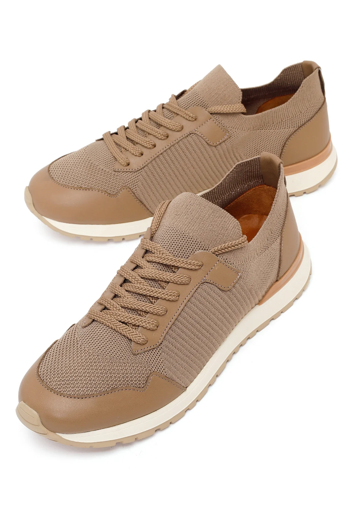 Erkek Vizon Bağcıklı Kumaş Sneaker - Image 10