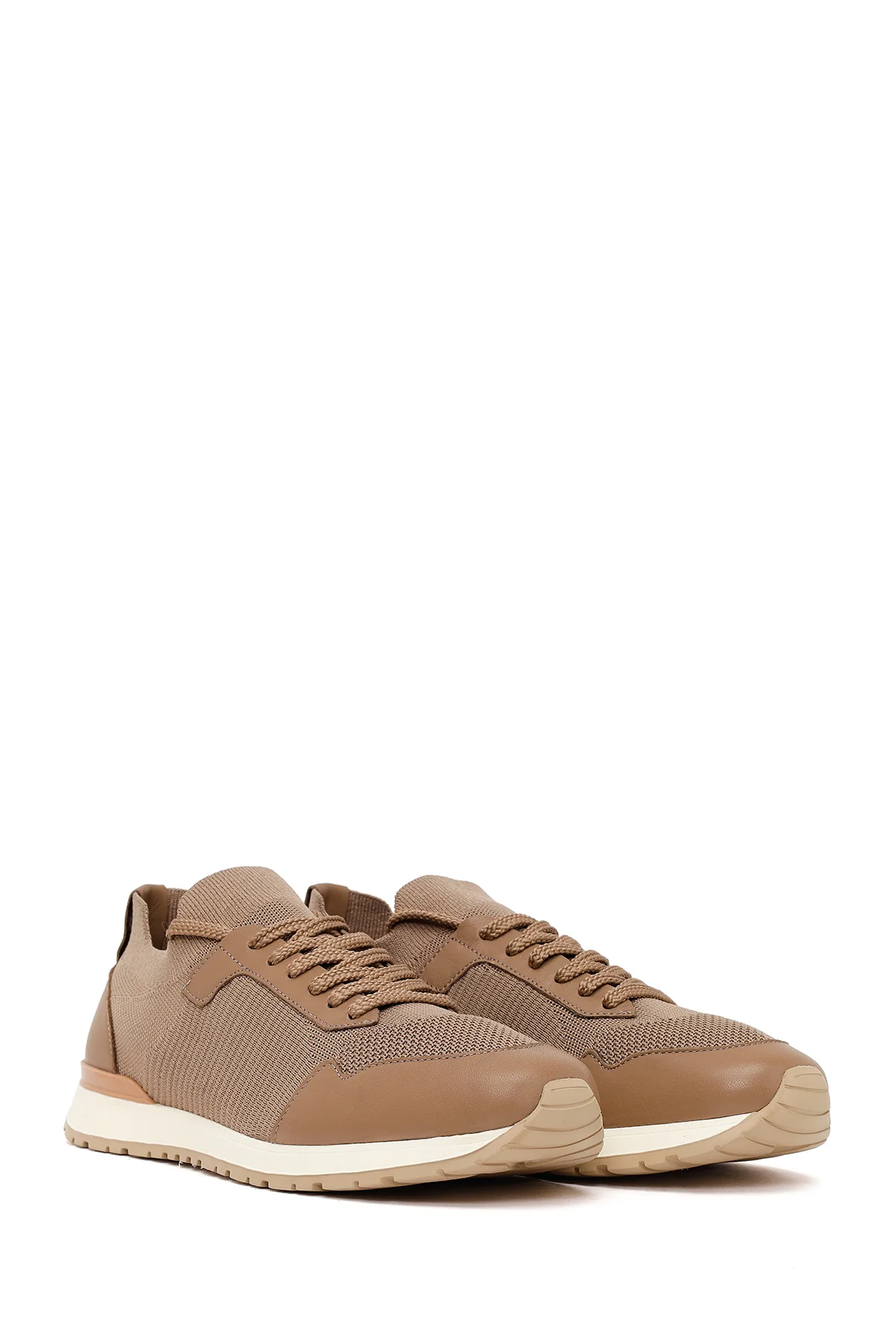 Erkek Vizon Bağcıklı Kumaş Sneaker - Image 2