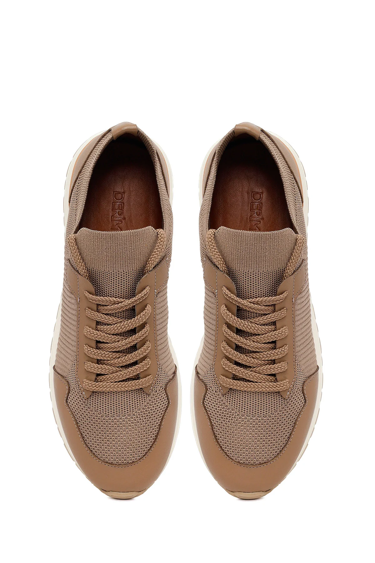Erkek Vizon Bağcıklı Kumaş Sneaker - Image 4