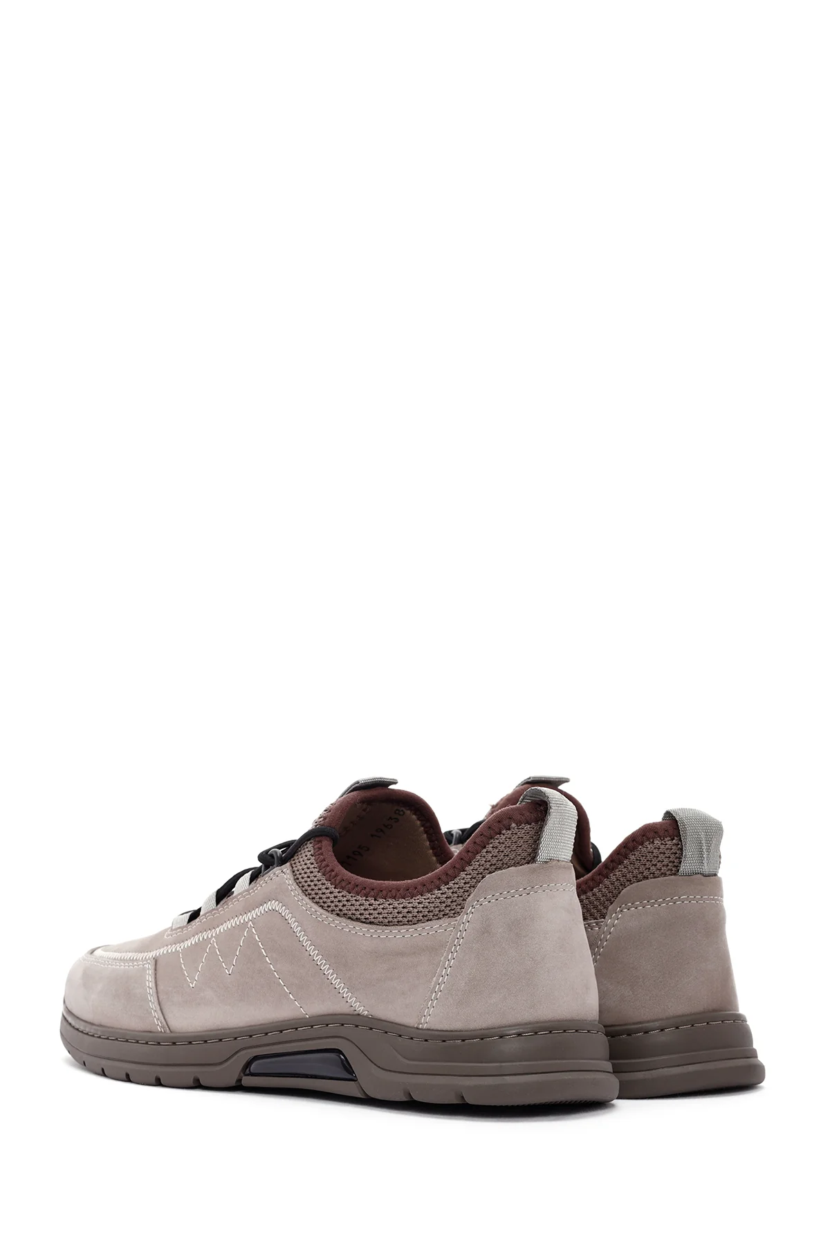Erkek Vizon Bağcıklı Nubuk Deri Casual Sneaker - Image 5
