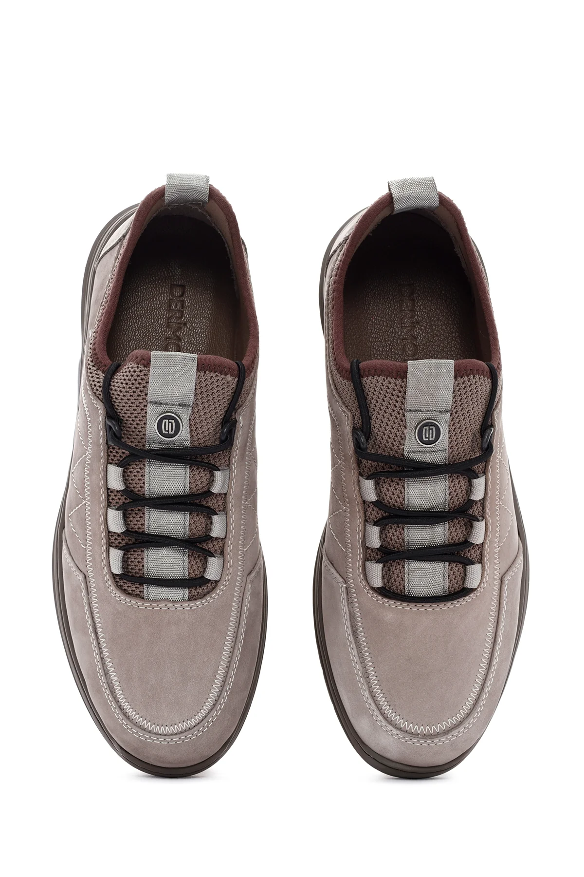 Erkek Vizon Bağcıklı Nubuk Deri Casual Sneaker - Image 7