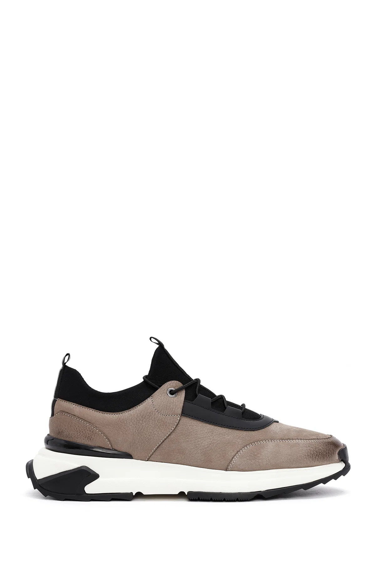 Erkek Vizon Bağcıklı Nubuk Deri Casual Sneaker