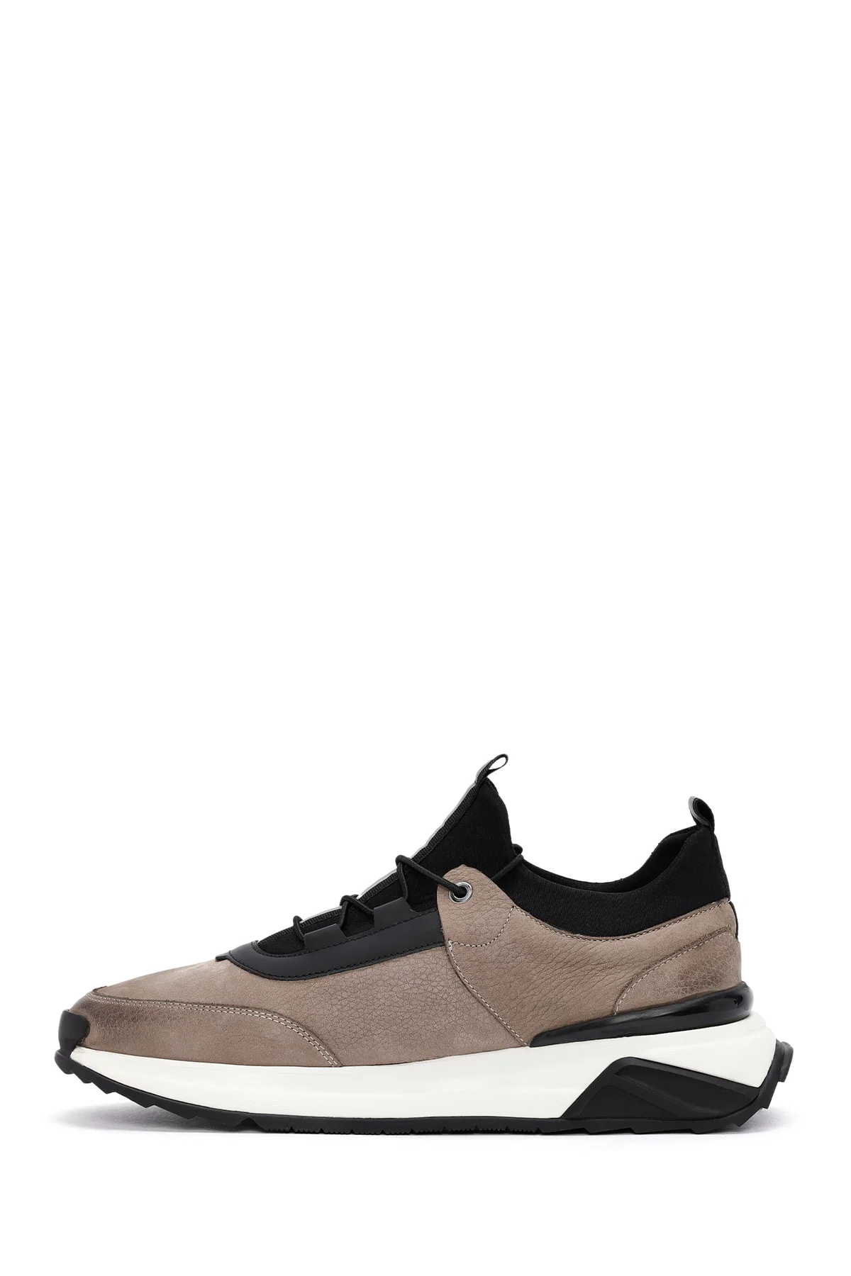 Erkek Vizon Bağcıklı Nubuk Deri Casual Sneaker - Image 2