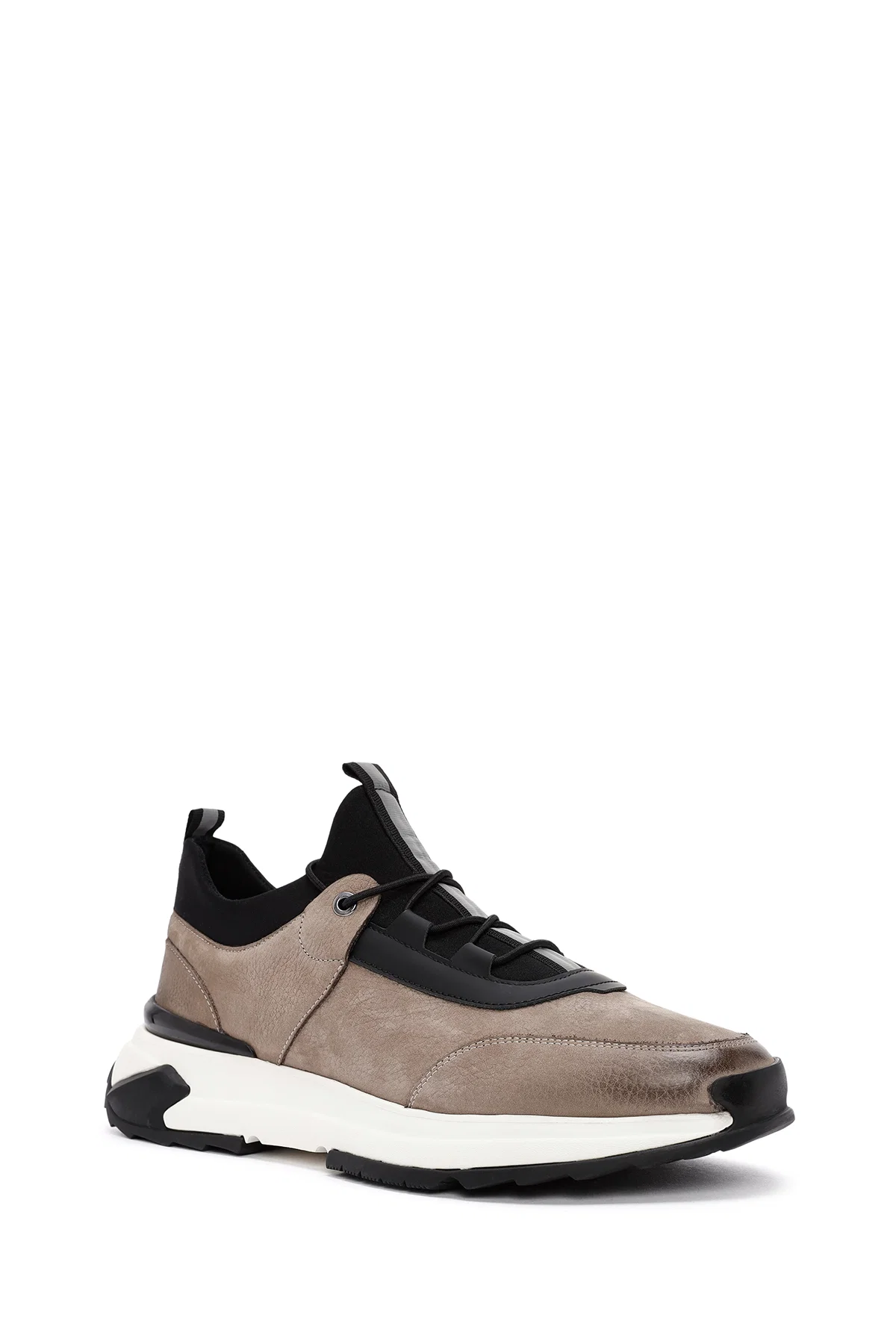 Erkek Vizon Bağcıklı Nubuk Deri Casual Sneaker - Image 6