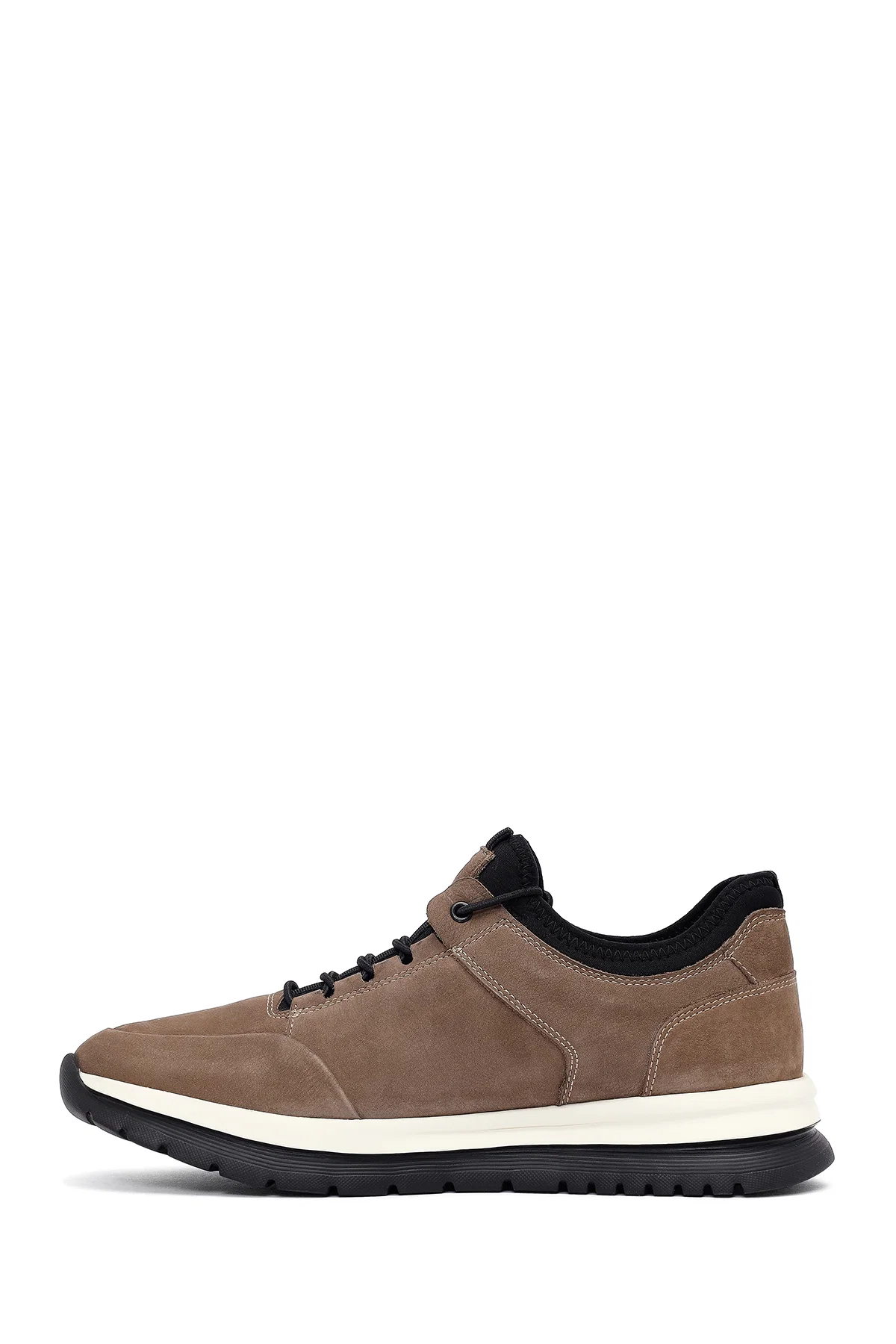 Erkek Vizon Bağcıklı Nubuk Deri Casual Sneaker - Image 2