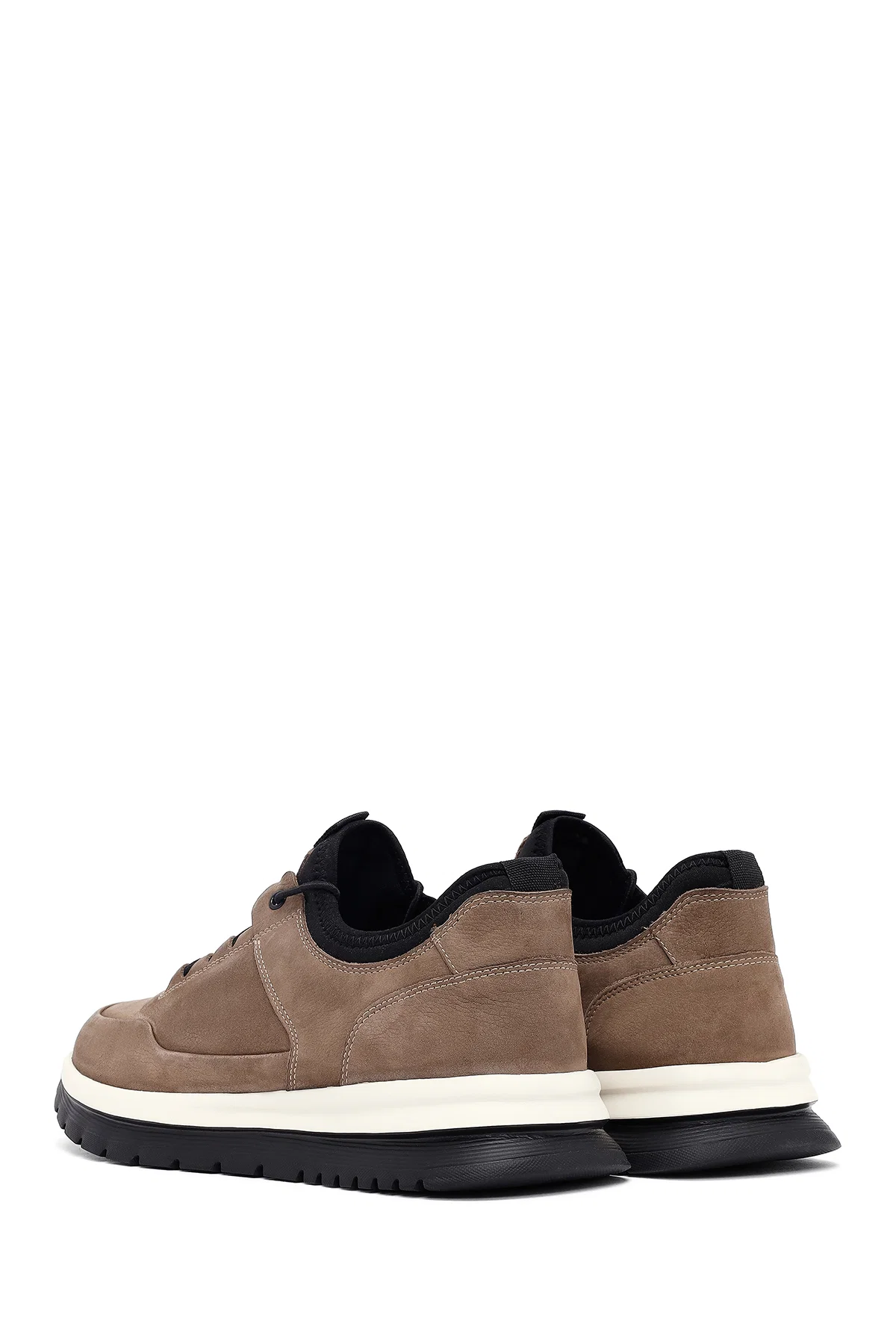 Erkek Vizon Bağcıklı Nubuk Deri Casual Sneaker - Image 5
