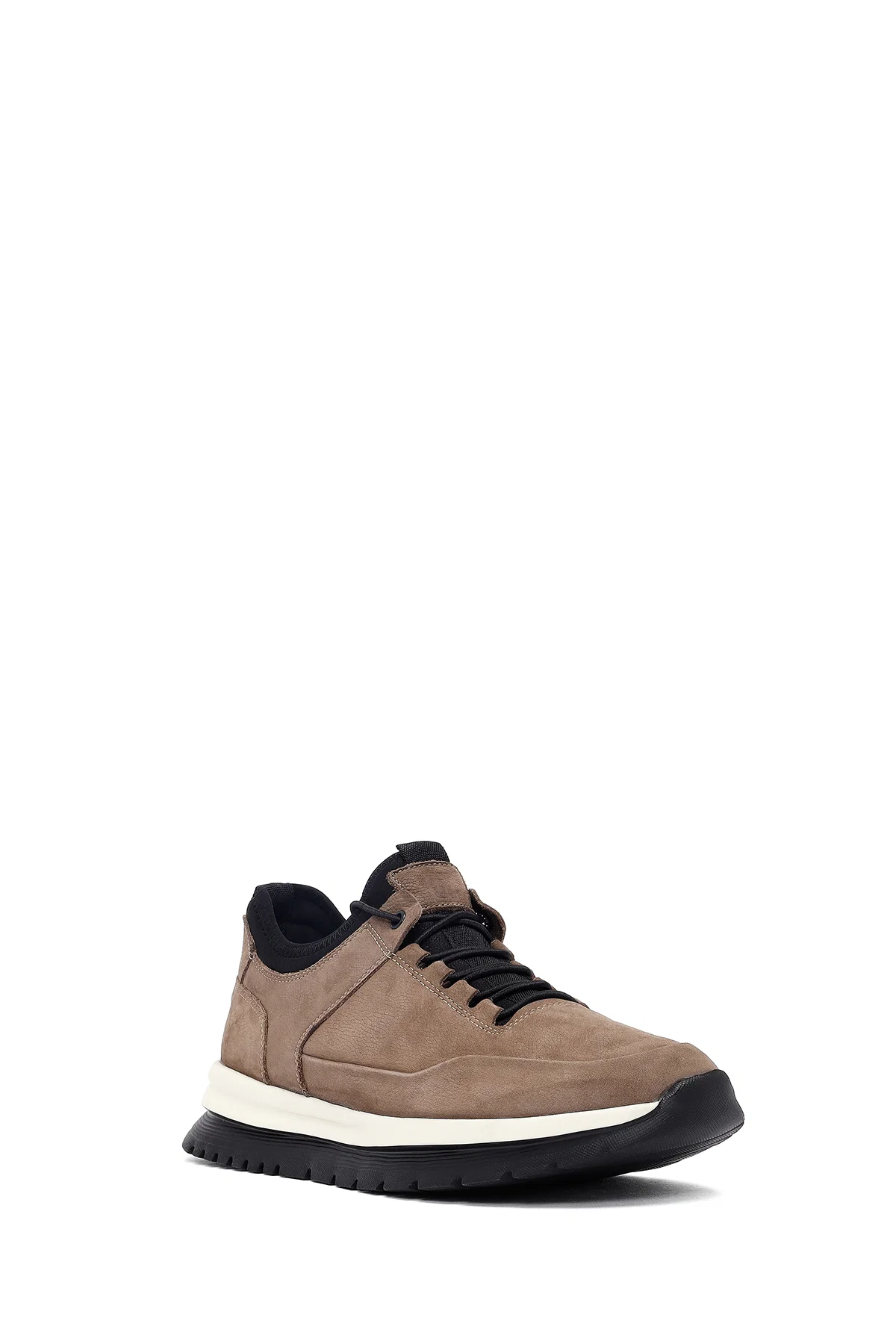 Erkek Vizon Bağcıklı Nubuk Deri Casual Sneaker - Image 6