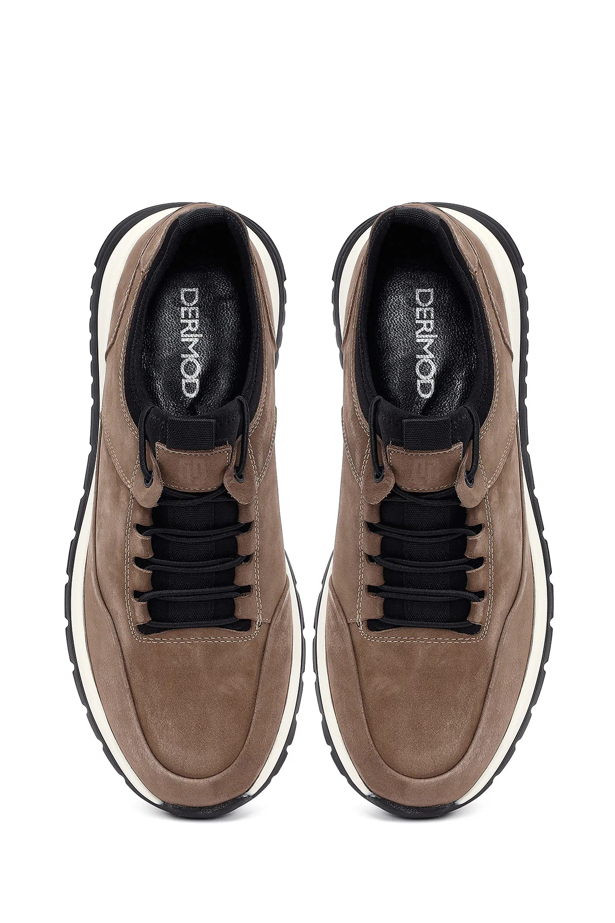 Erkek Vizon Bağcıklı Nubuk Deri Casual Sneaker - Image 7