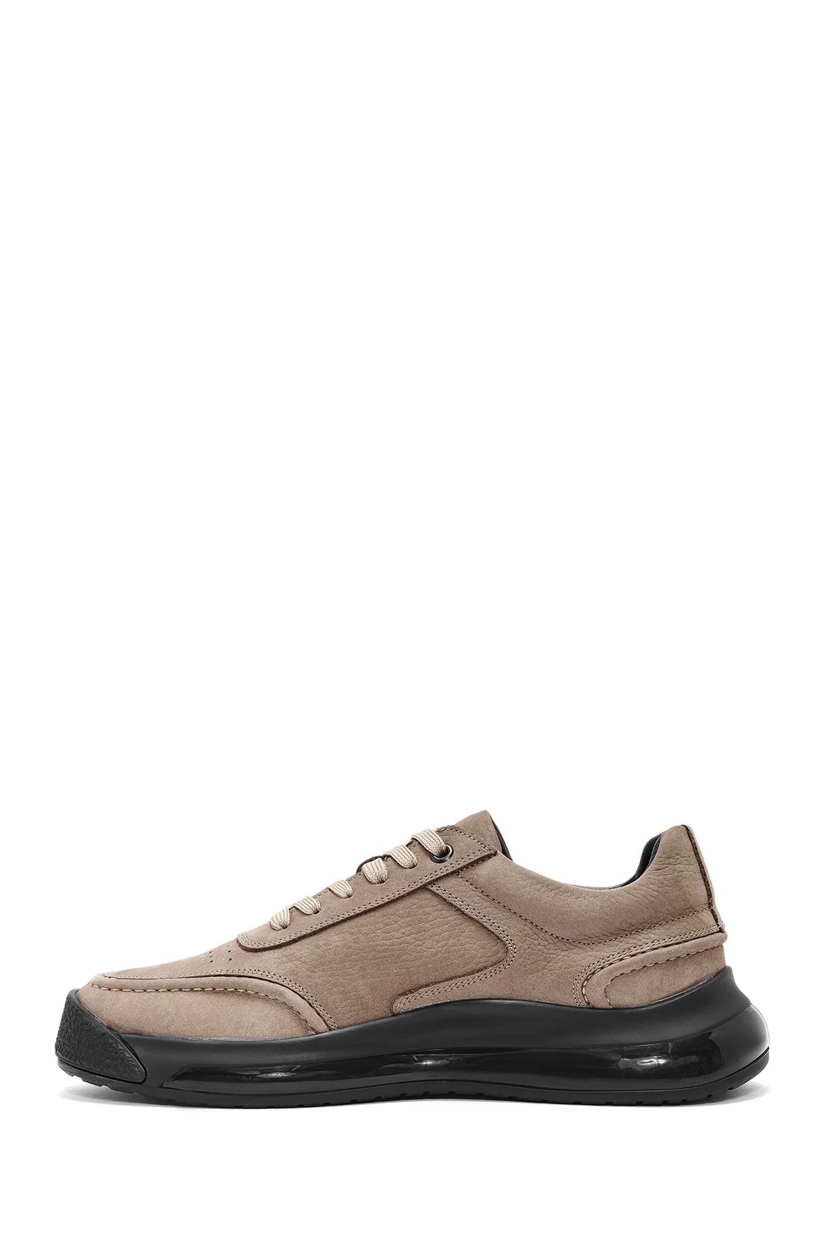 Erkek Vizon Bağcıklı Nubuk Deri Sneaker - Image 2