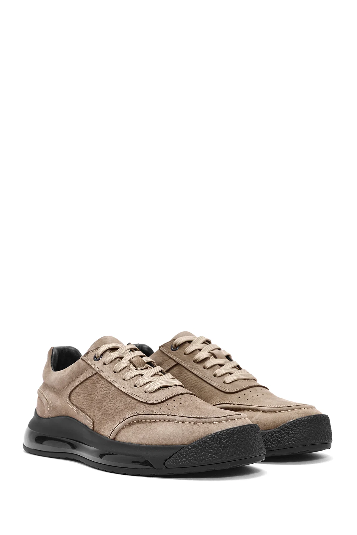 Erkek Vizon Bağcıklı Nubuk Deri Sneaker - Image 3