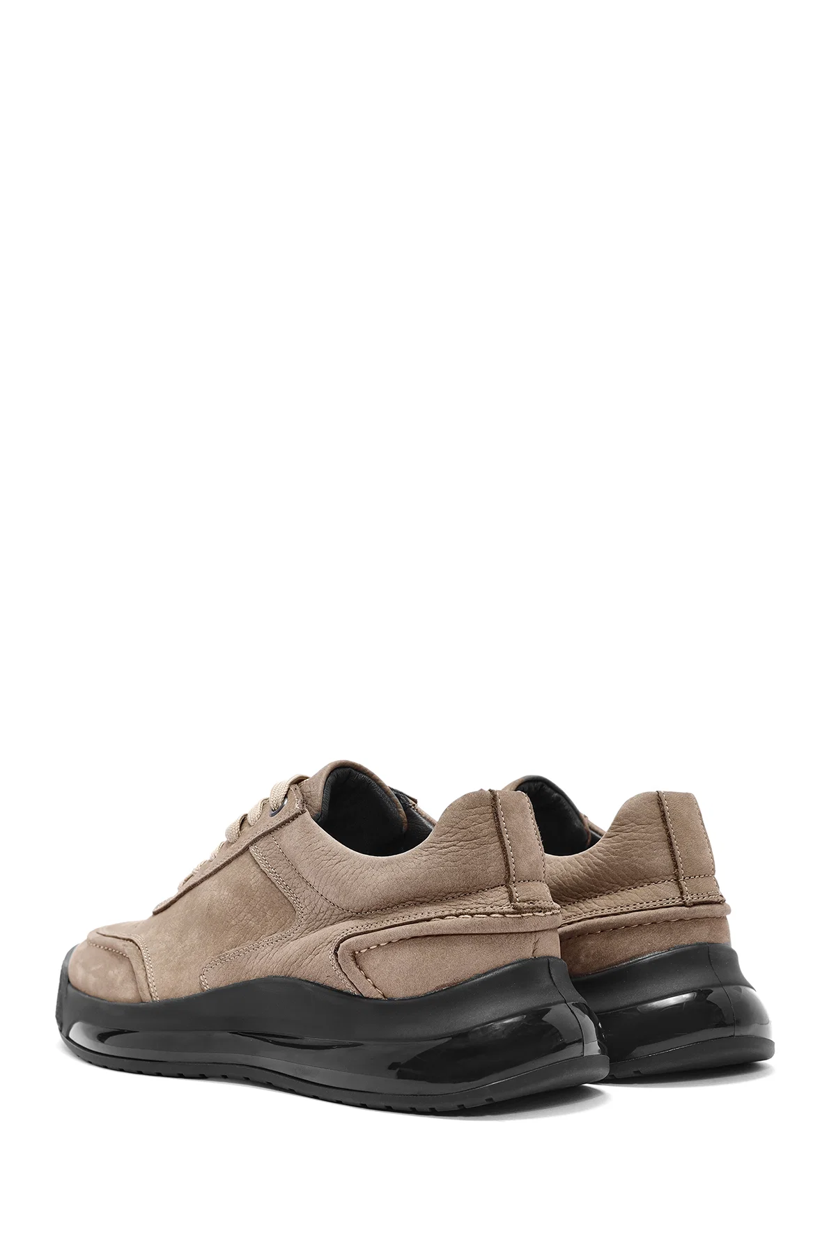 Erkek Vizon Bağcıklı Nubuk Deri Sneaker - Image 5