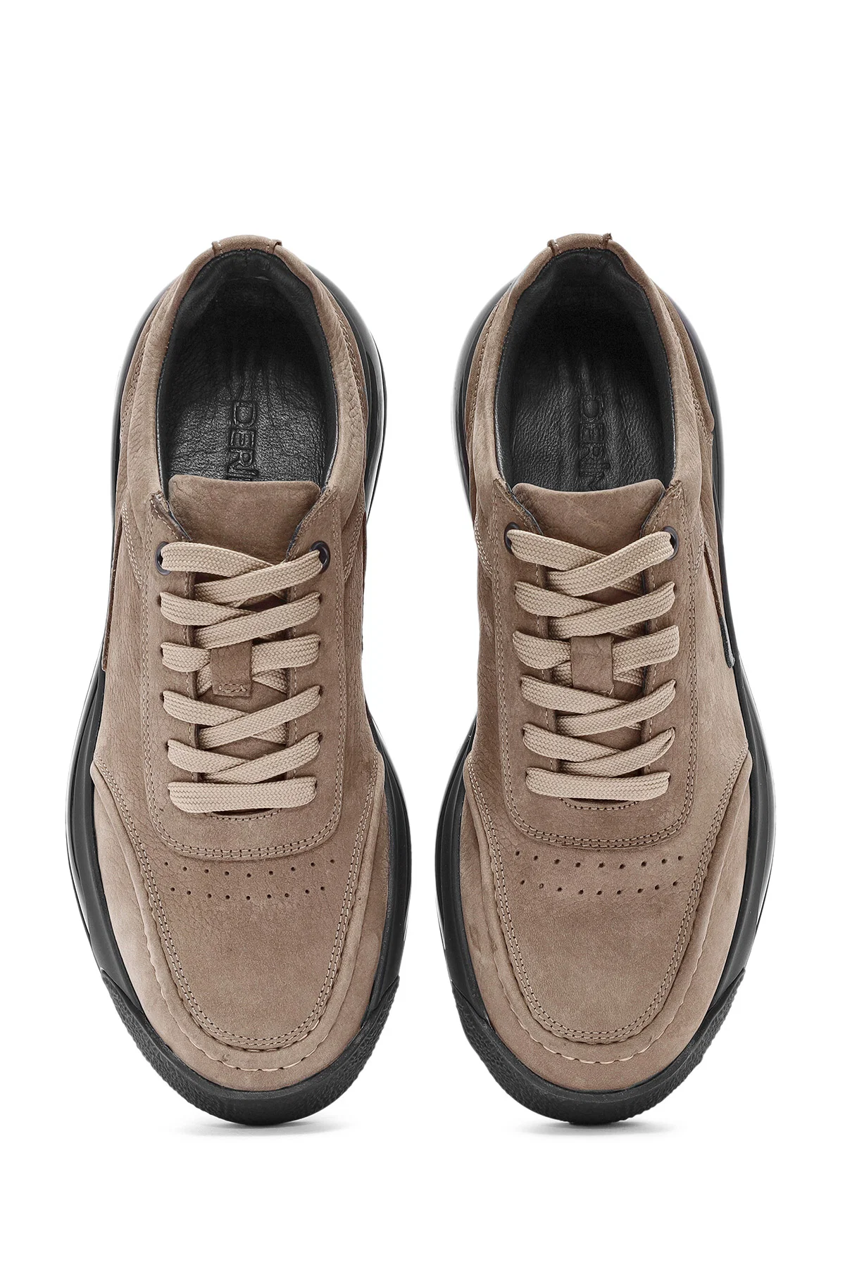Erkek Vizon Bağcıklı Nubuk Deri Sneaker - Image 7