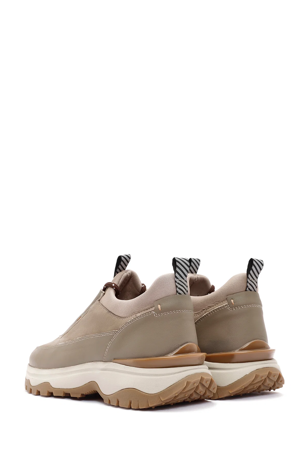 Erkek Vizon Bağcıklı Nubuk Deri Sneaker - Image 5