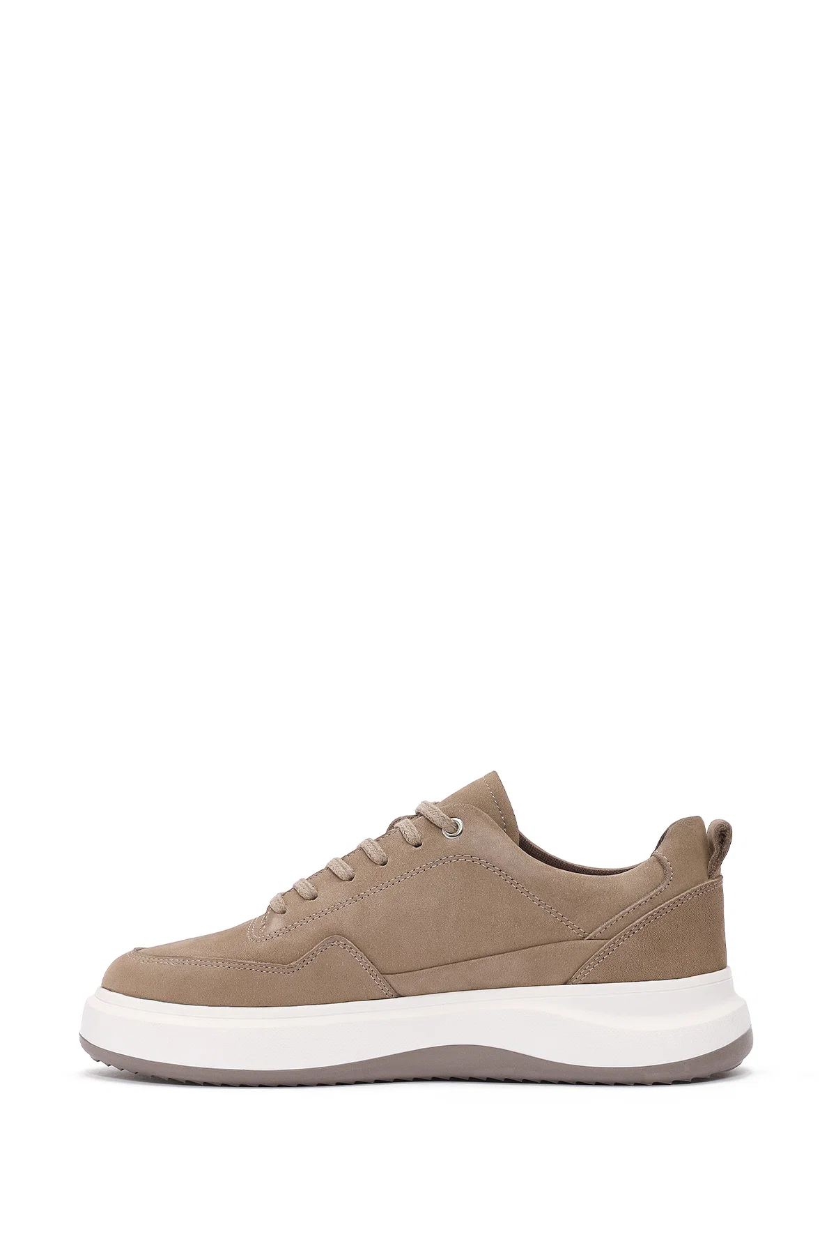 Erkek Vizon Bağcıklı Nubuk Deri Sneaker - Image 2