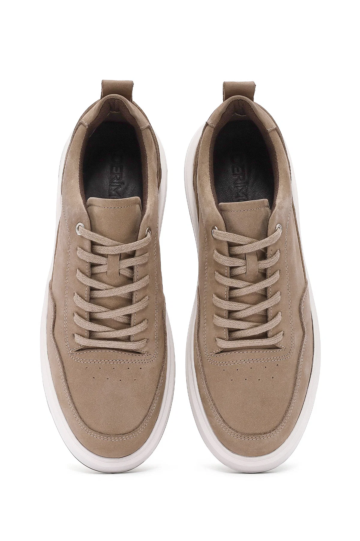 Erkek Vizon Bağcıklı Nubuk Deri Sneaker - Image 7