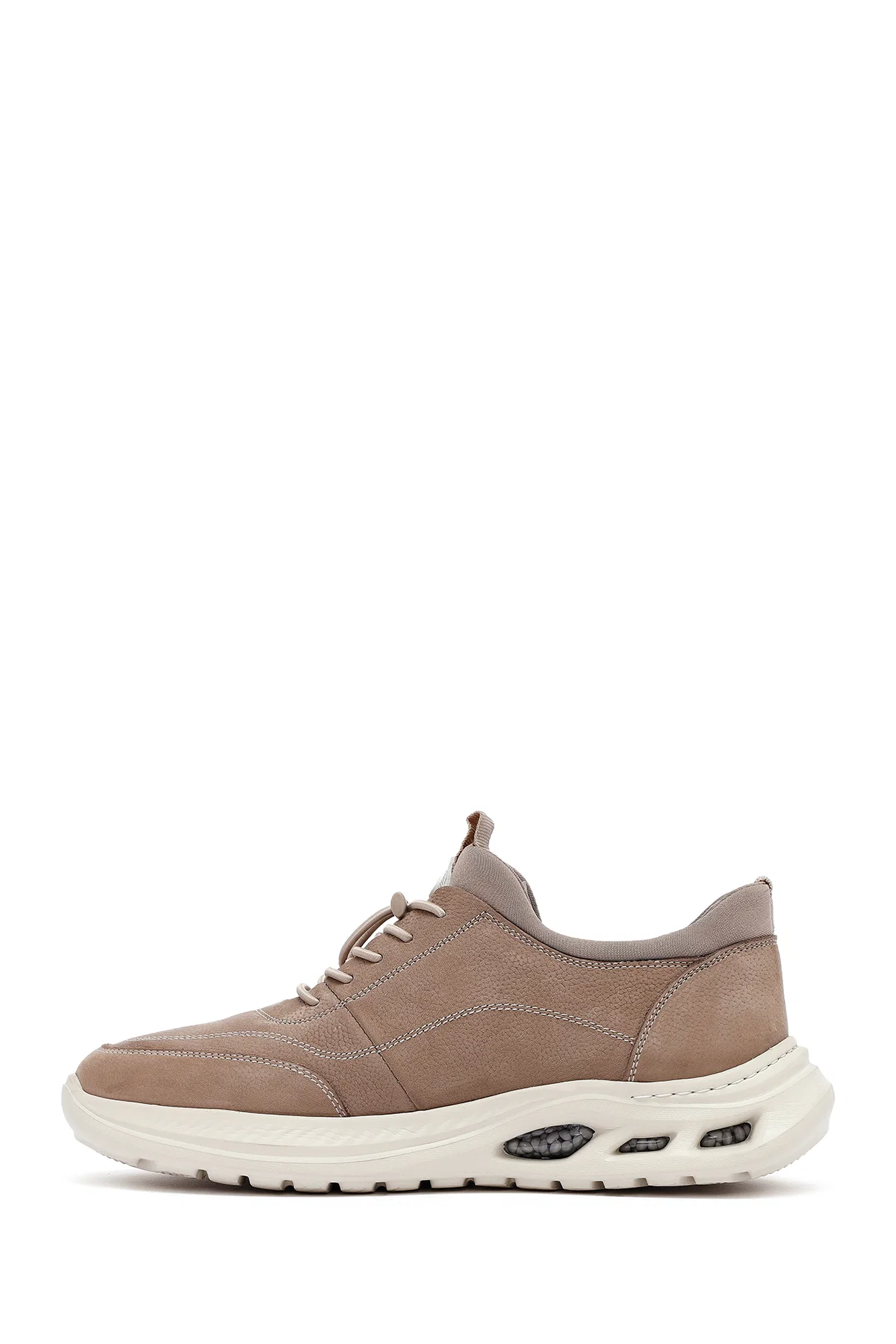 Erkek Vizon Bağcıklı Nubuk Deri Sneaker - Image 2