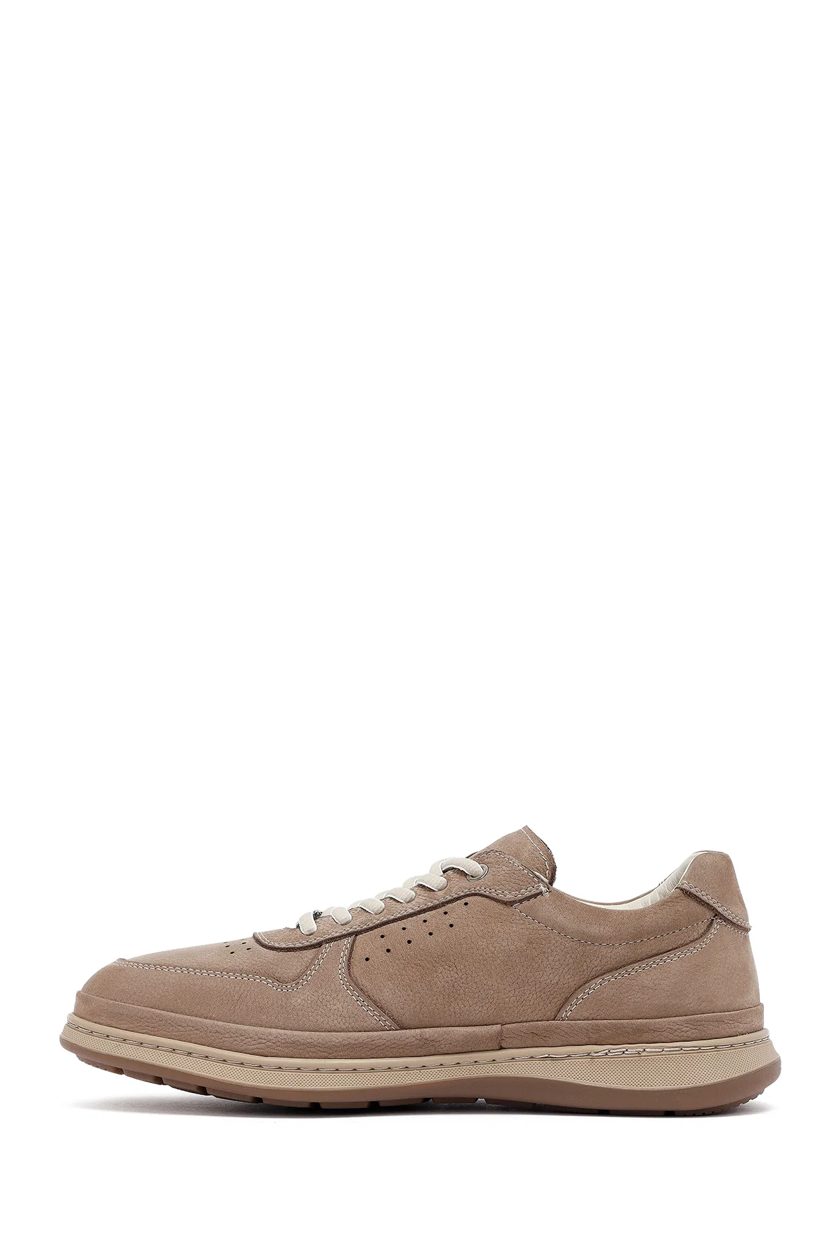Erkek Vizon Bağcıklı Nubuk Deri Sneaker - Image 2
