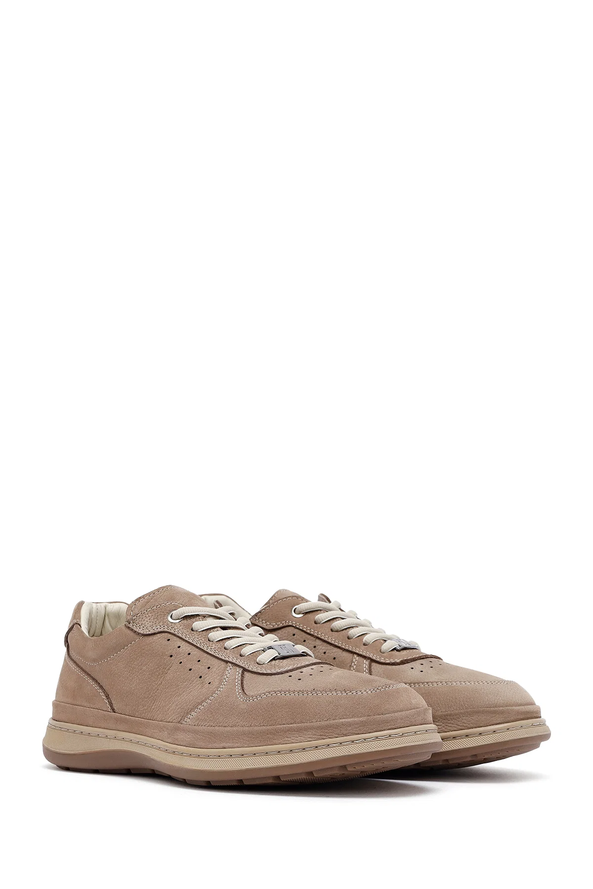 Erkek Vizon Bağcıklı Nubuk Deri Sneaker - Image 3