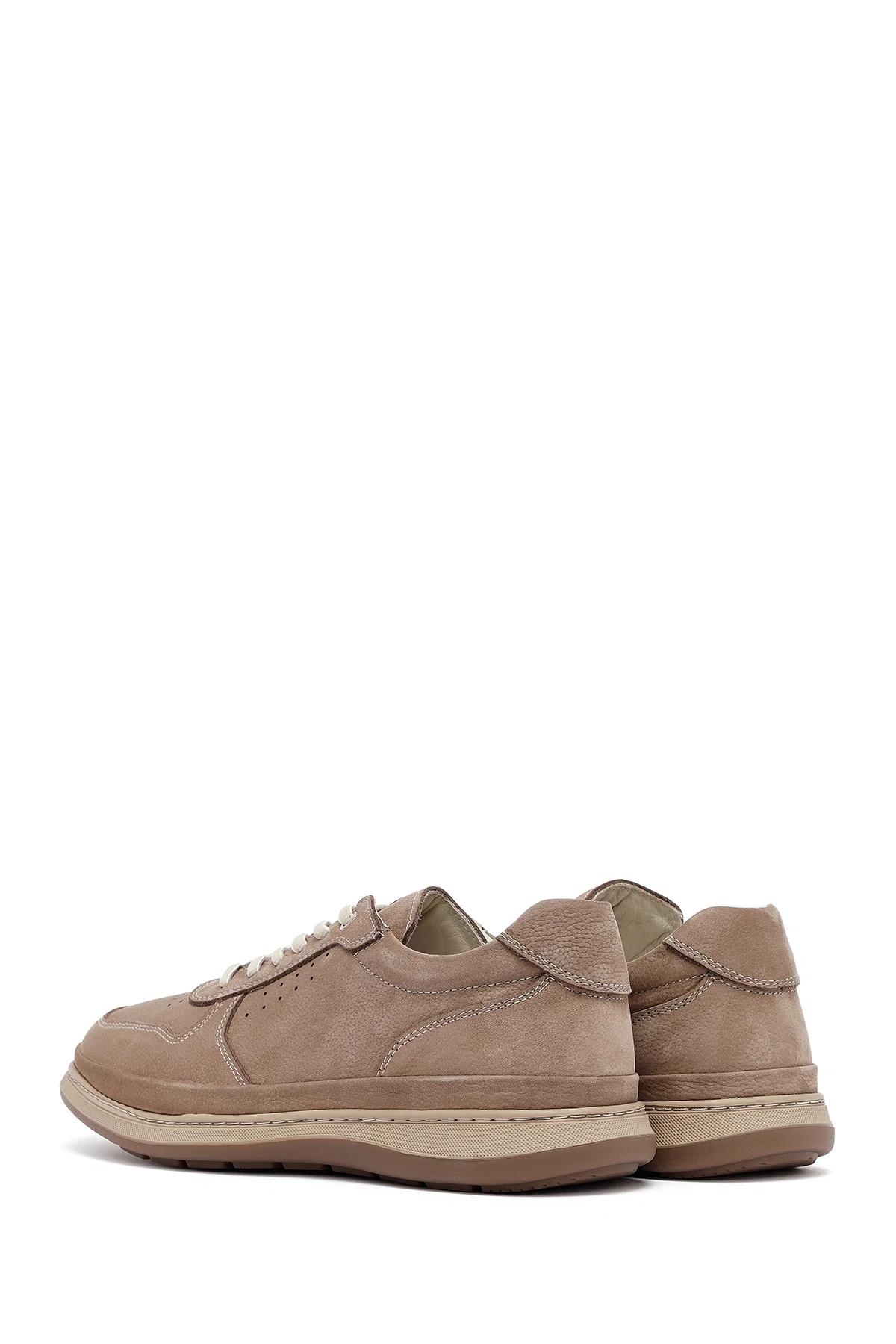 Erkek Vizon Bağcıklı Nubuk Deri Sneaker - Image 5