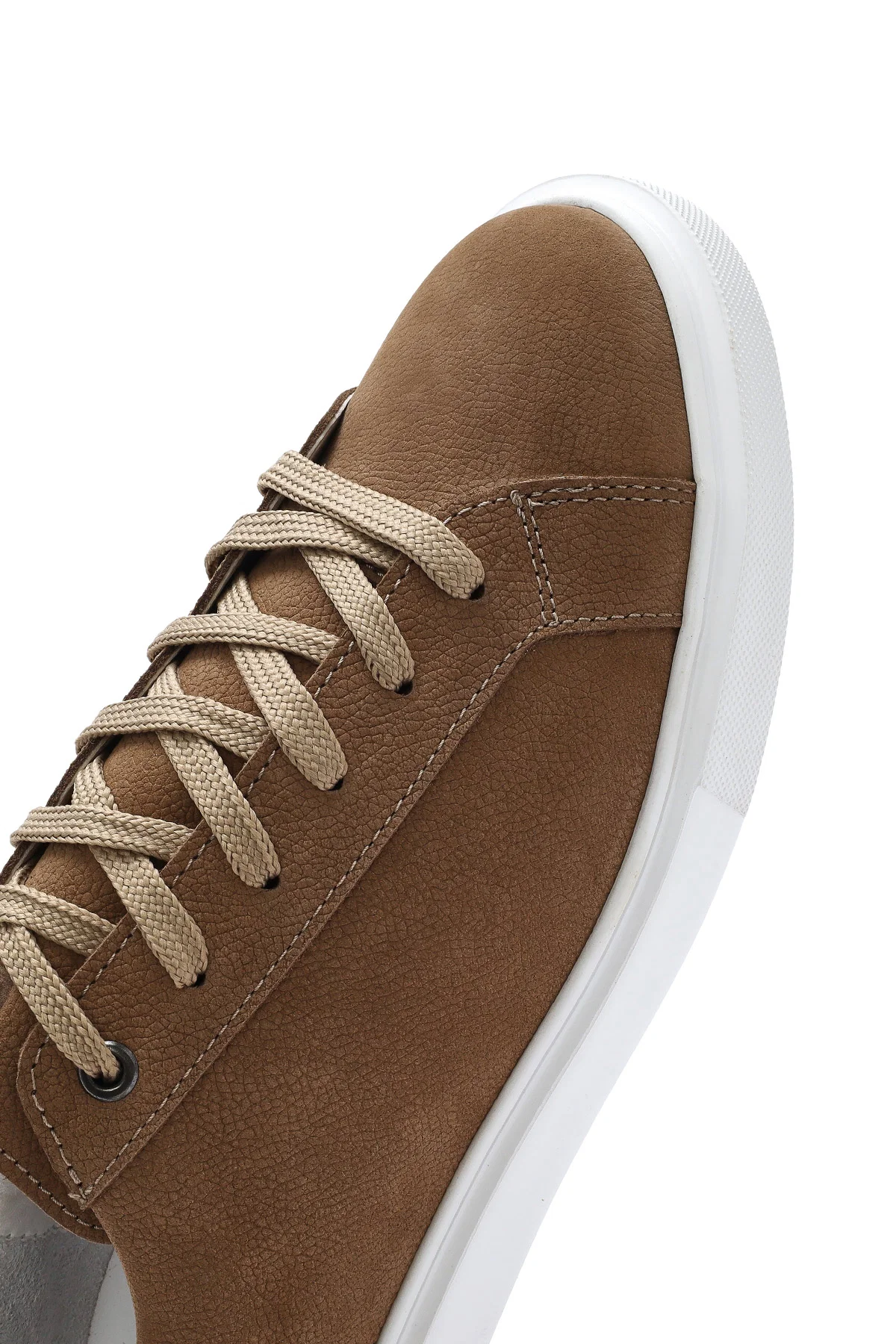 Erkek Vizon Bağcıklı Nubuk Deri Sneaker - Image 10