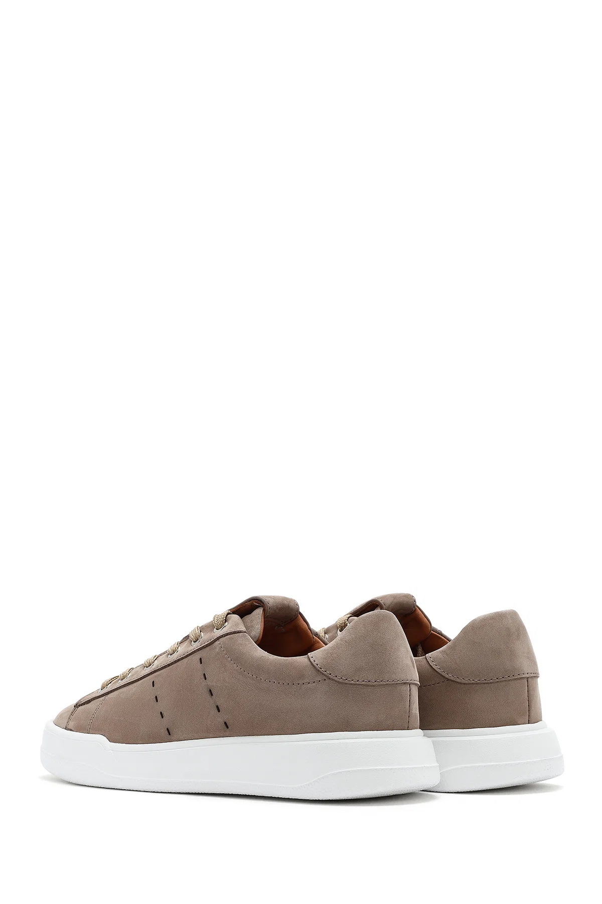 Erkek Vizon Bağcıklı Nubuk Deri Sneaker - Image 5