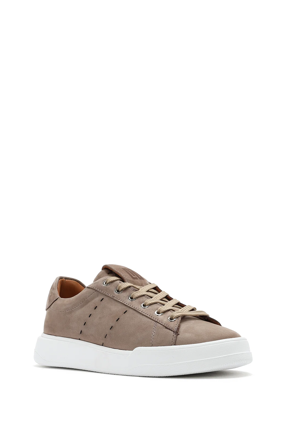 Erkek Vizon Bağcıklı Nubuk Deri Sneaker - Image 6
