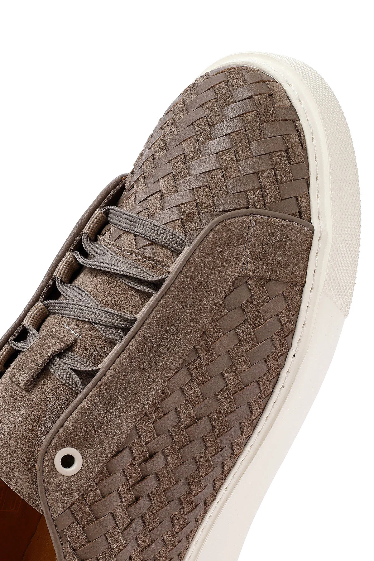 Erkek Vizon Bağcıklı Örgülü Kalın Tabanlı Deri Sneaker - Image 10