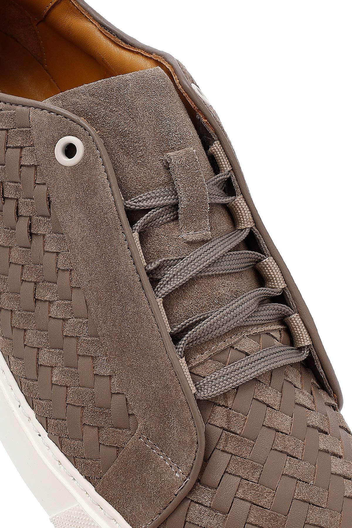 Erkek Vizon Bağcıklı Örgülü Kalın Tabanlı Deri Sneaker - Image 9