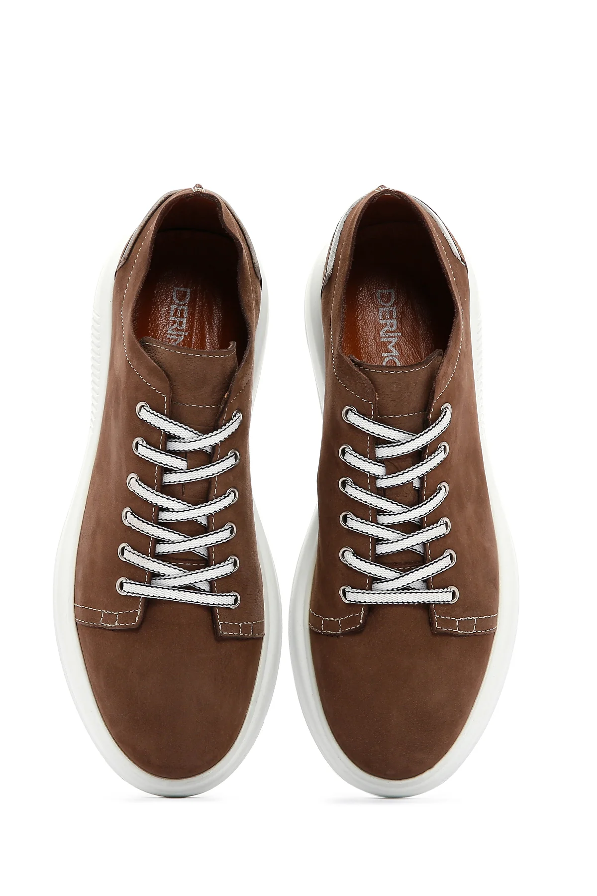 Erkek Vizon Bağcıklı Süet Deri Sneaker - Image 6