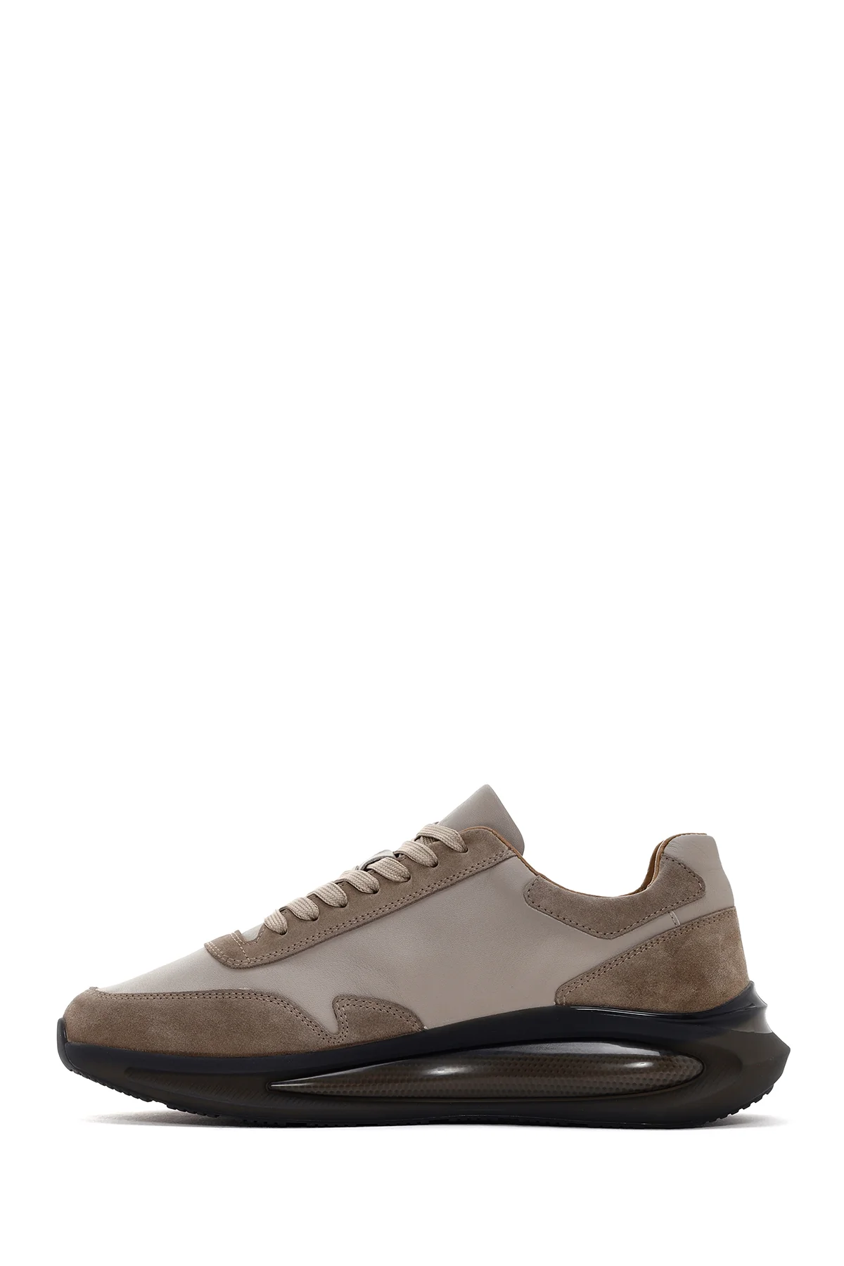 Erkek Vizon Kalın Tabanlı Bağcıklı Deri Sneaker - Image 2