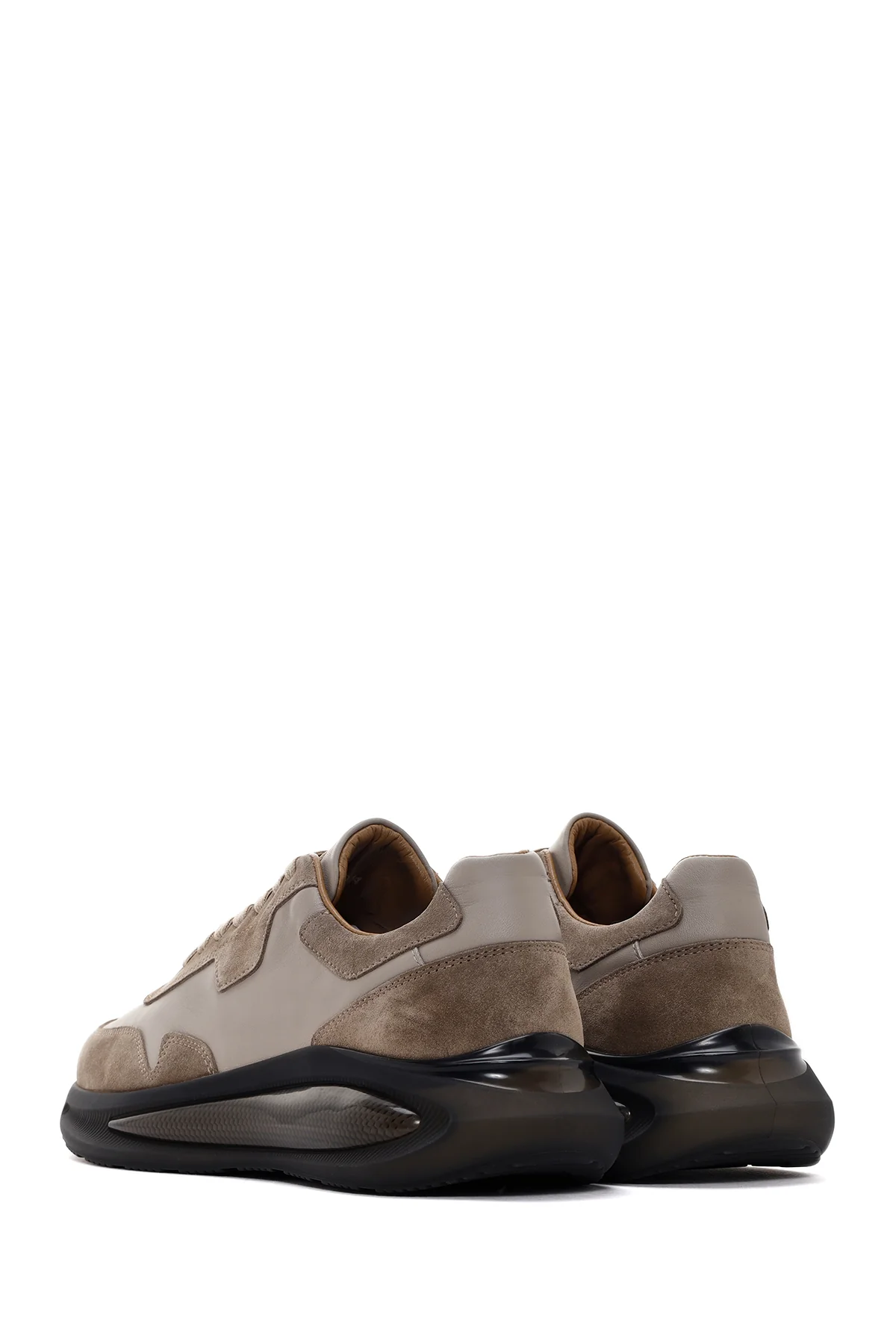 Erkek Vizon Kalın Tabanlı Bağcıklı Deri Sneaker - Image 5