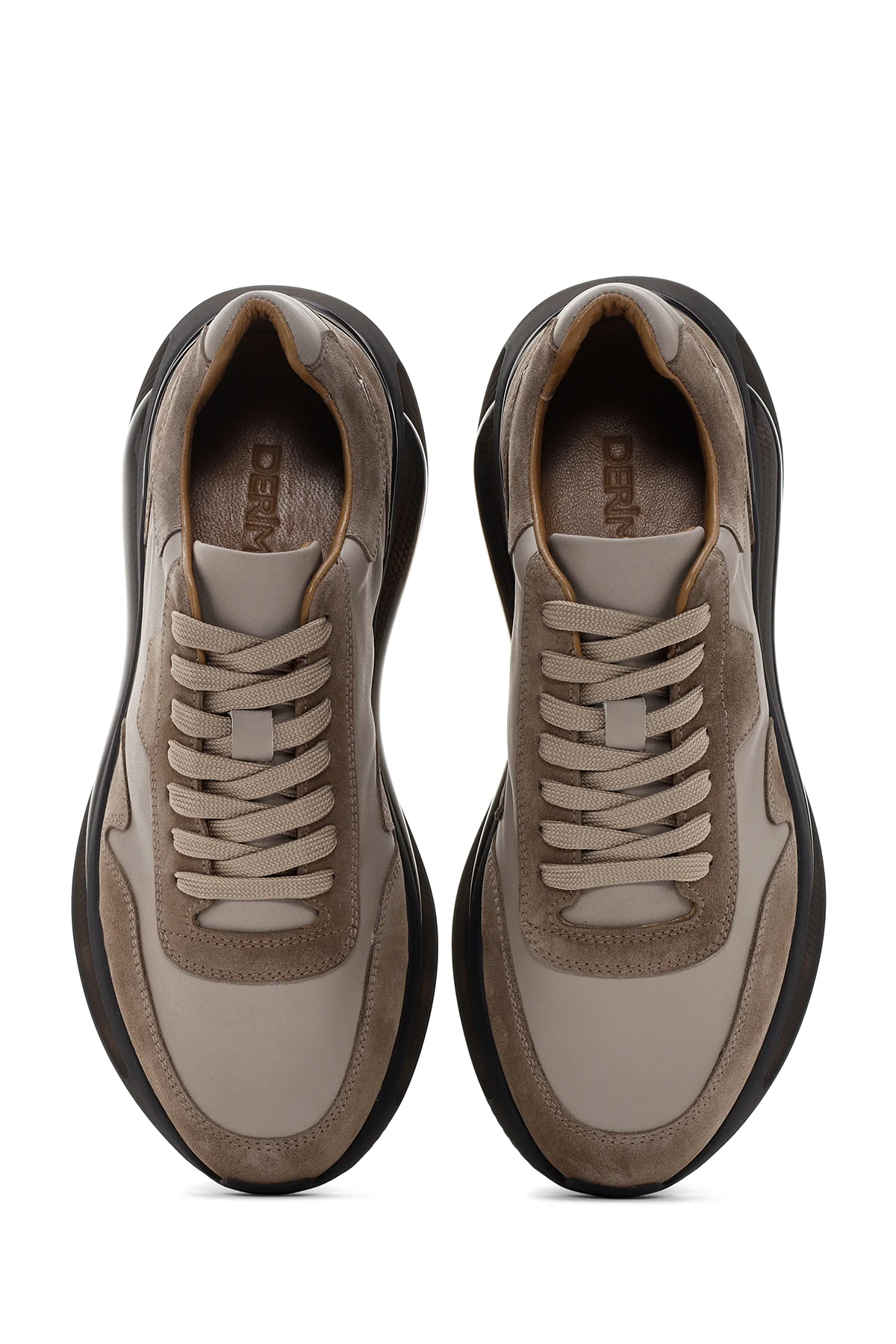 Erkek Vizon Kalın Tabanlı Bağcıklı Deri Sneaker - Image 6