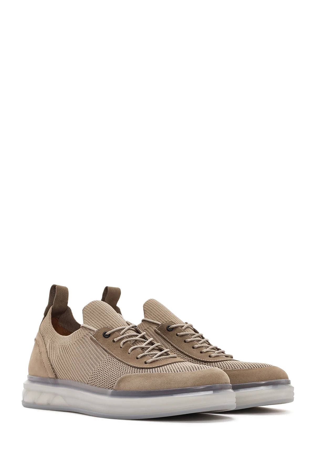 Erkek Vizon Kalın Tabanlı Bağcıklı Kumaş Sneaker - Image 3
