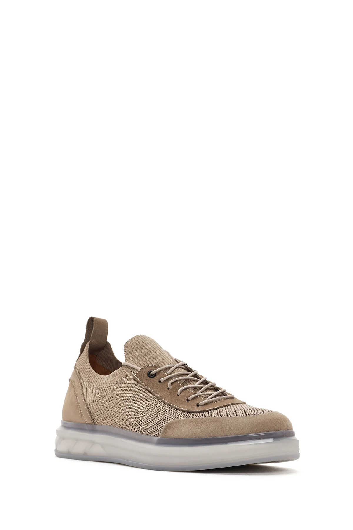 Erkek Vizon Kalın Tabanlı Bağcıklı Kumaş Sneaker - Image 6