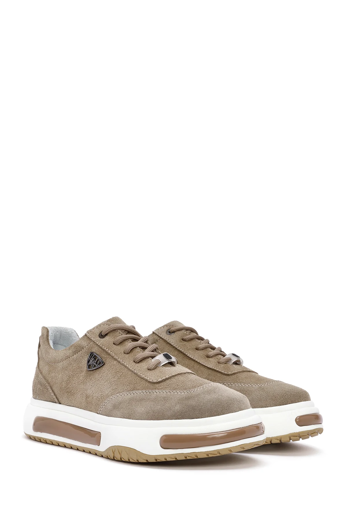 Erkek Vizon Kalın Tabanlı Bağcıklı Süet Deri Sneaker - Image 3