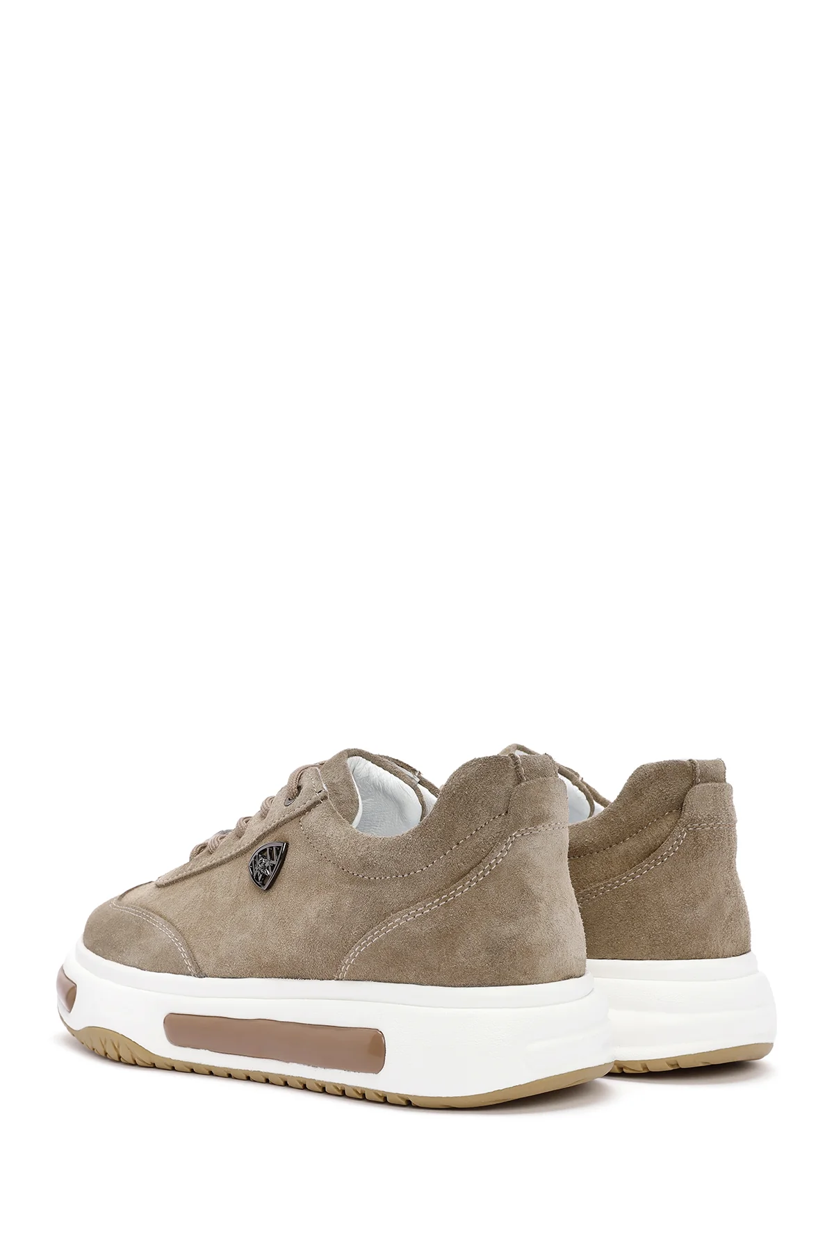 Erkek Vizon Kalın Tabanlı Bağcıklı Süet Deri Sneaker - Image 5