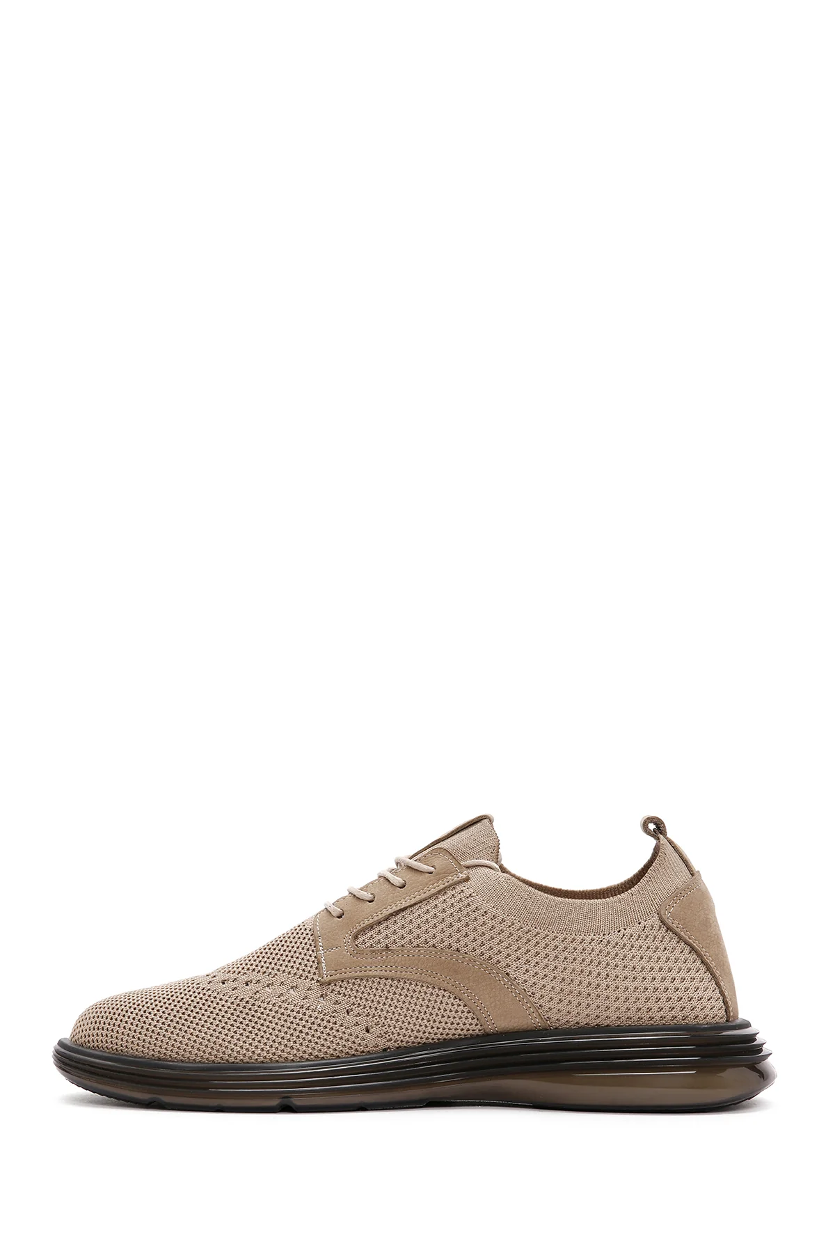 Erkek Vizon Kalın Tabanlı Nubuk Detaylı Bağcıklı Kumaş Sneaker - Image 2