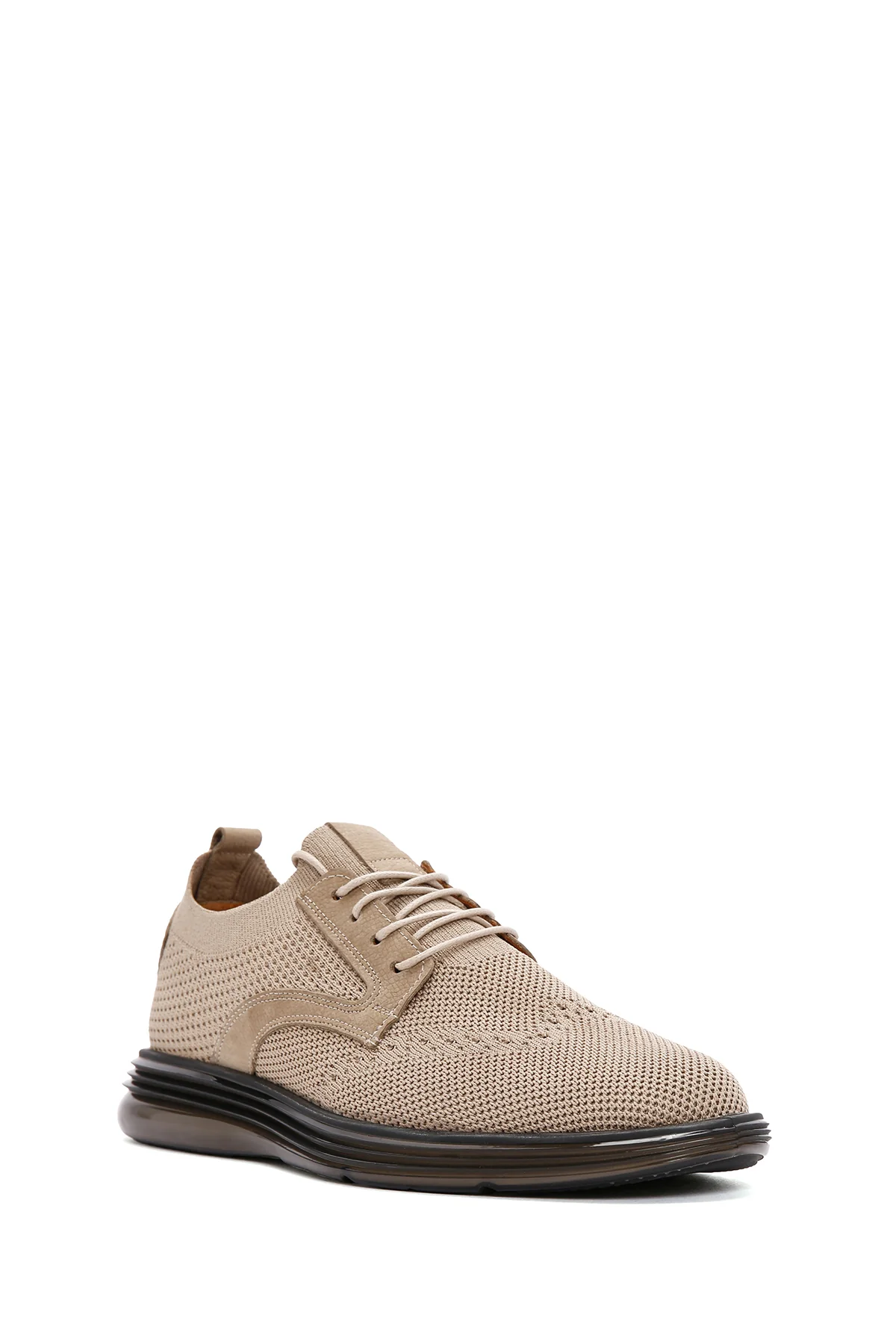 Erkek Vizon Kalın Tabanlı Nubuk Detaylı Bağcıklı Kumaş Sneaker - Image 6