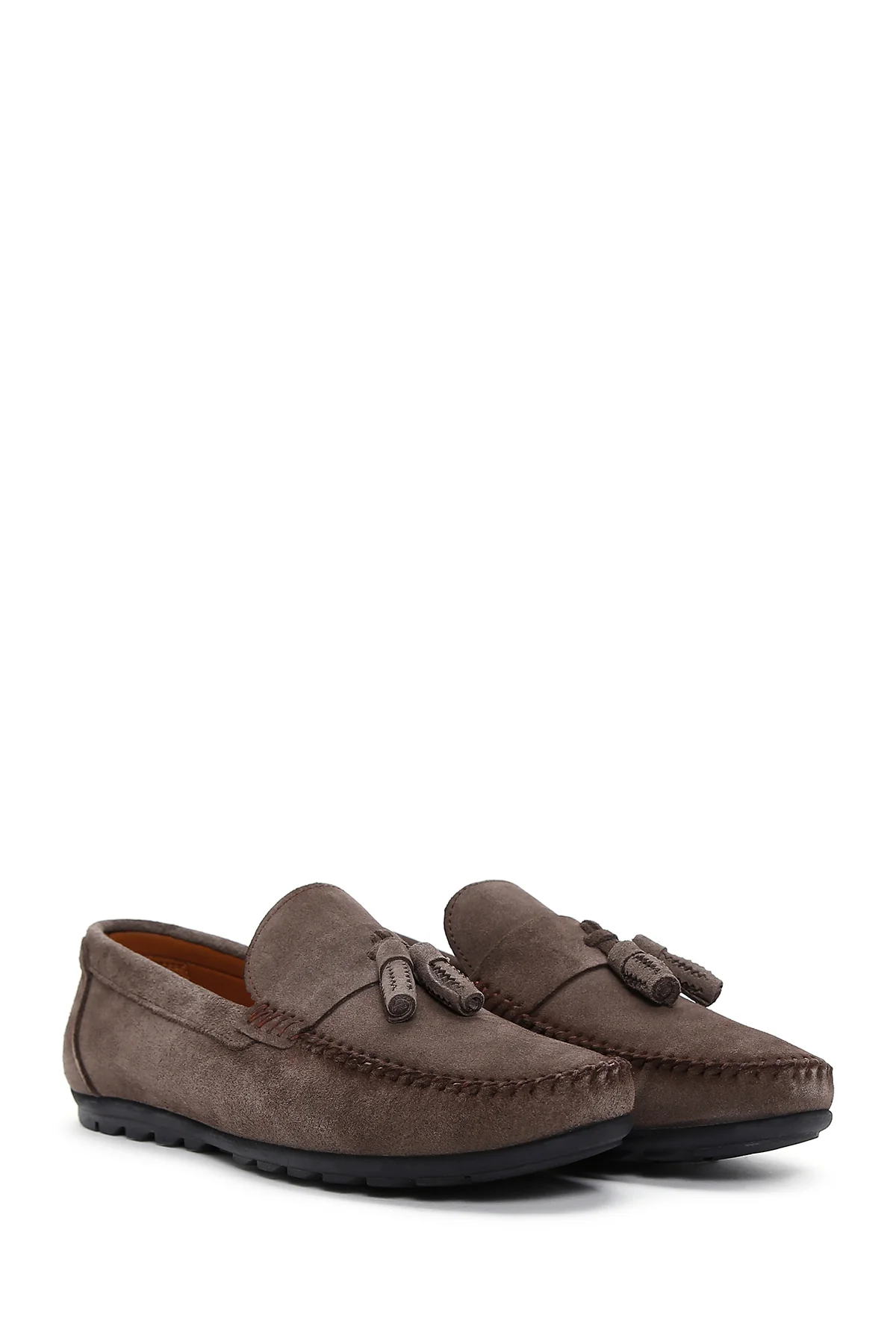 Erkek Vizon Püsküllü Süet Deri Casual Loafer - Image 3