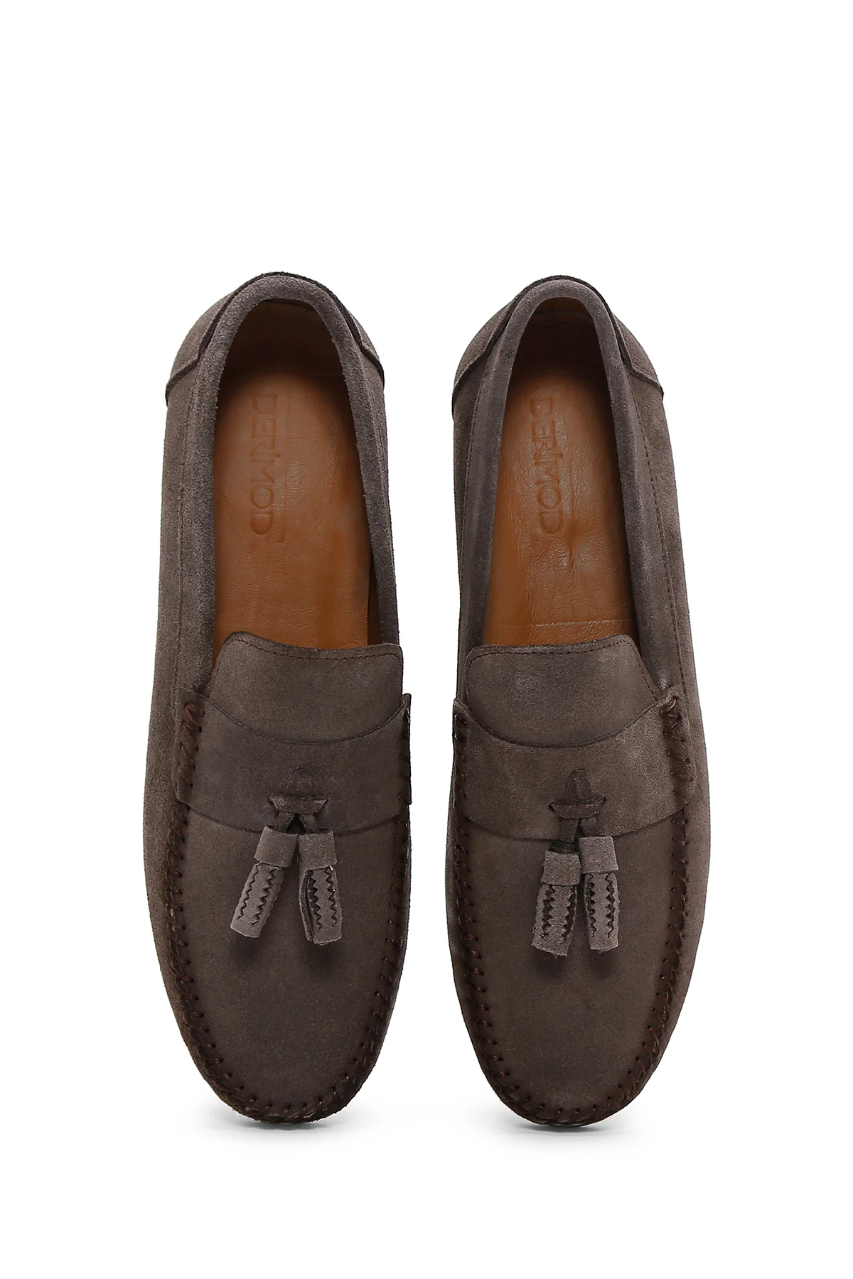 Erkek Vizon Püsküllü Süet Deri Casual Loafer - Image 6