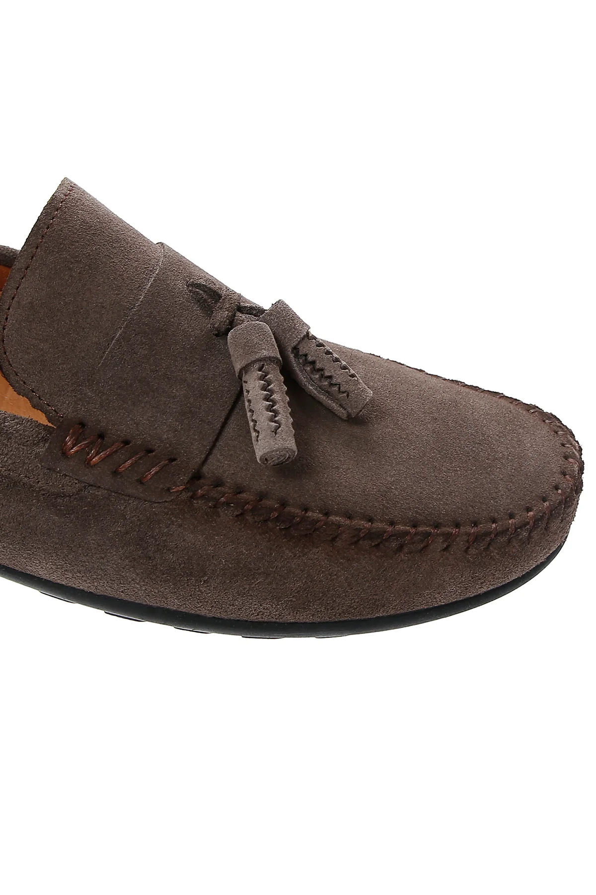 Erkek Vizon Püsküllü Süet Deri Casual Loafer - Image 8