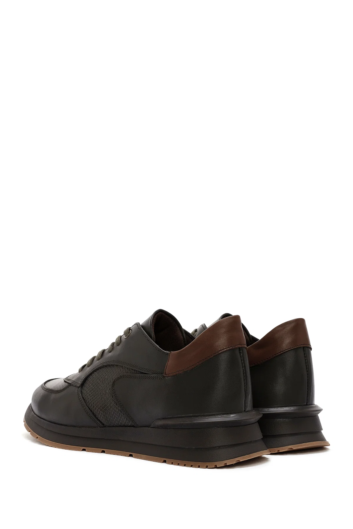 Erkek Yeşil Bağcıklı Deri Casual Sneaker - Image 5