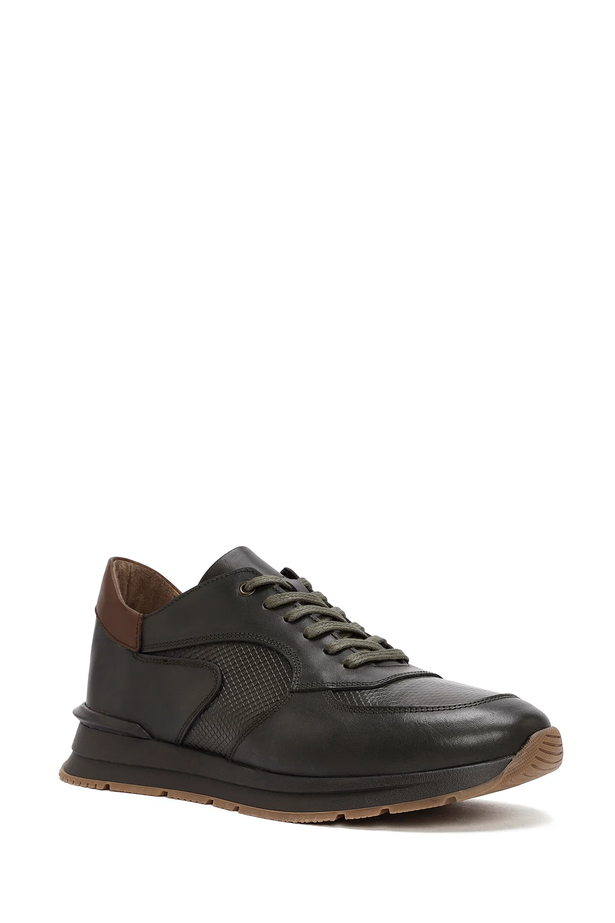 Erkek Yeşil Bağcıklı Deri Casual Sneaker - Image 6