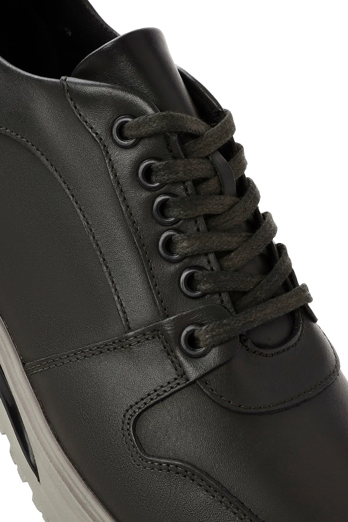 Erkek Yeşil Bağcıklı Deri Casual Sneaker - Image 10